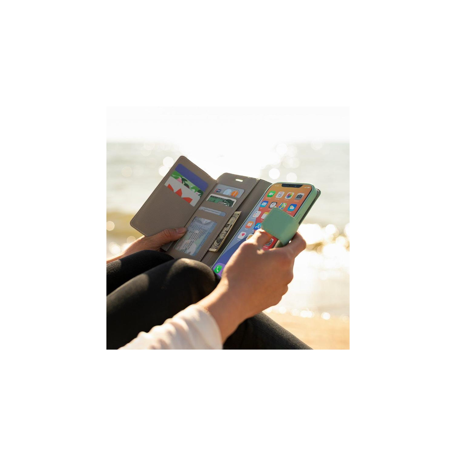 iPhone SE 2nd Gen - Sunset Blvd Magnetic Wallet Folio, Teal