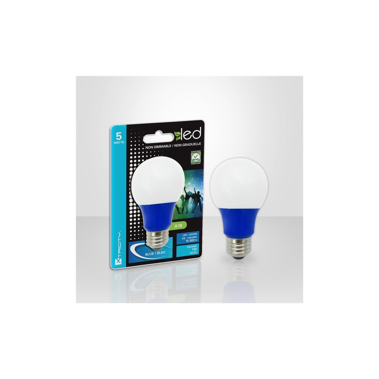 Ampoule à DEL Xcentricité de type A/5 W/120 V/E26/bleu de 1 CD