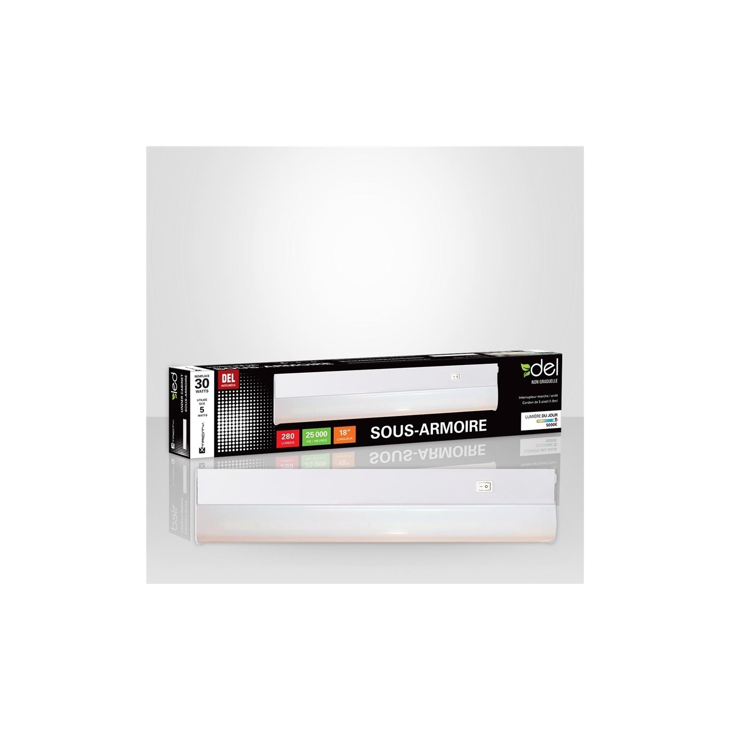 Xtricity Luminaire sous armoire del 18 po 5w/280l/120v lumière du jour 5000k
