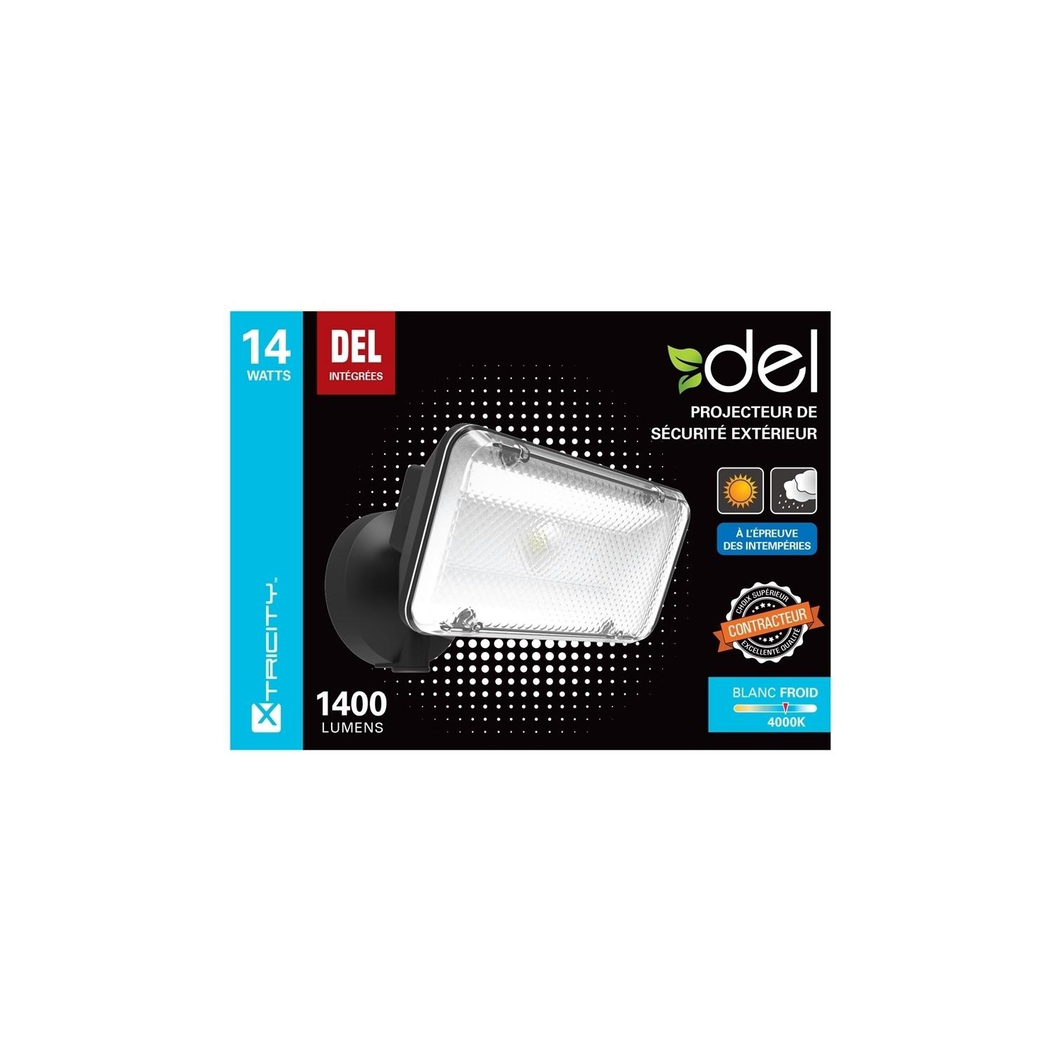 Xtricity fixture extérieur de sécurité au del 14w/4000k blanc froid/1400l