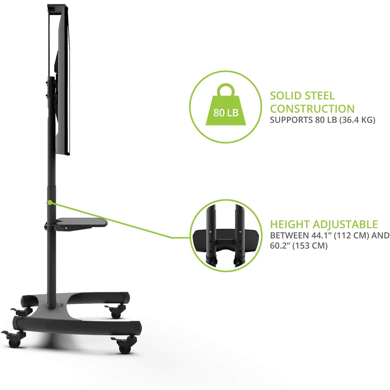 Kanto – Support mobile MTM65PL avec tablette réglable pour téléviseur de 37 à 65 po