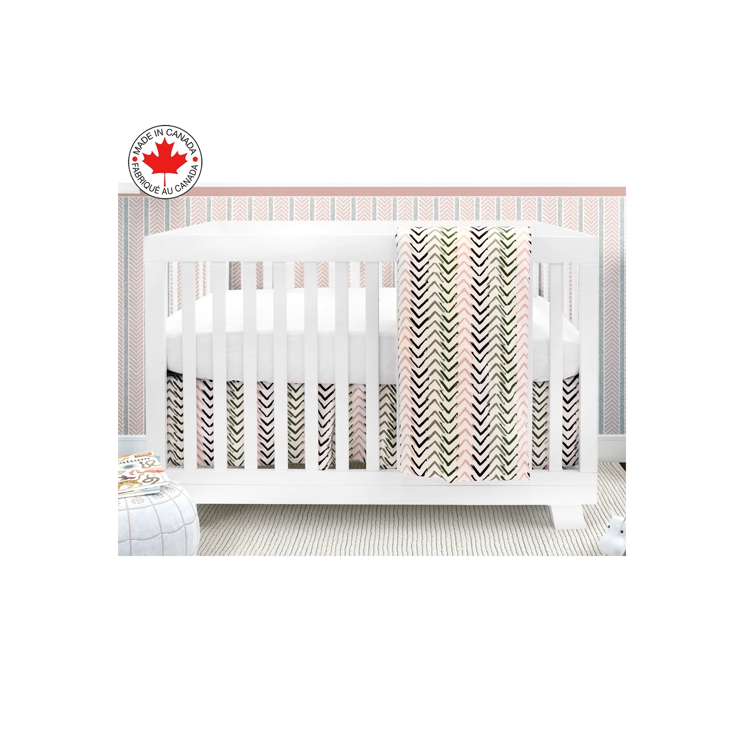 BEBELELO- BEDDING 4 PIECES FOR BABY PINK AND BLACK WITH ARROW PATTERN