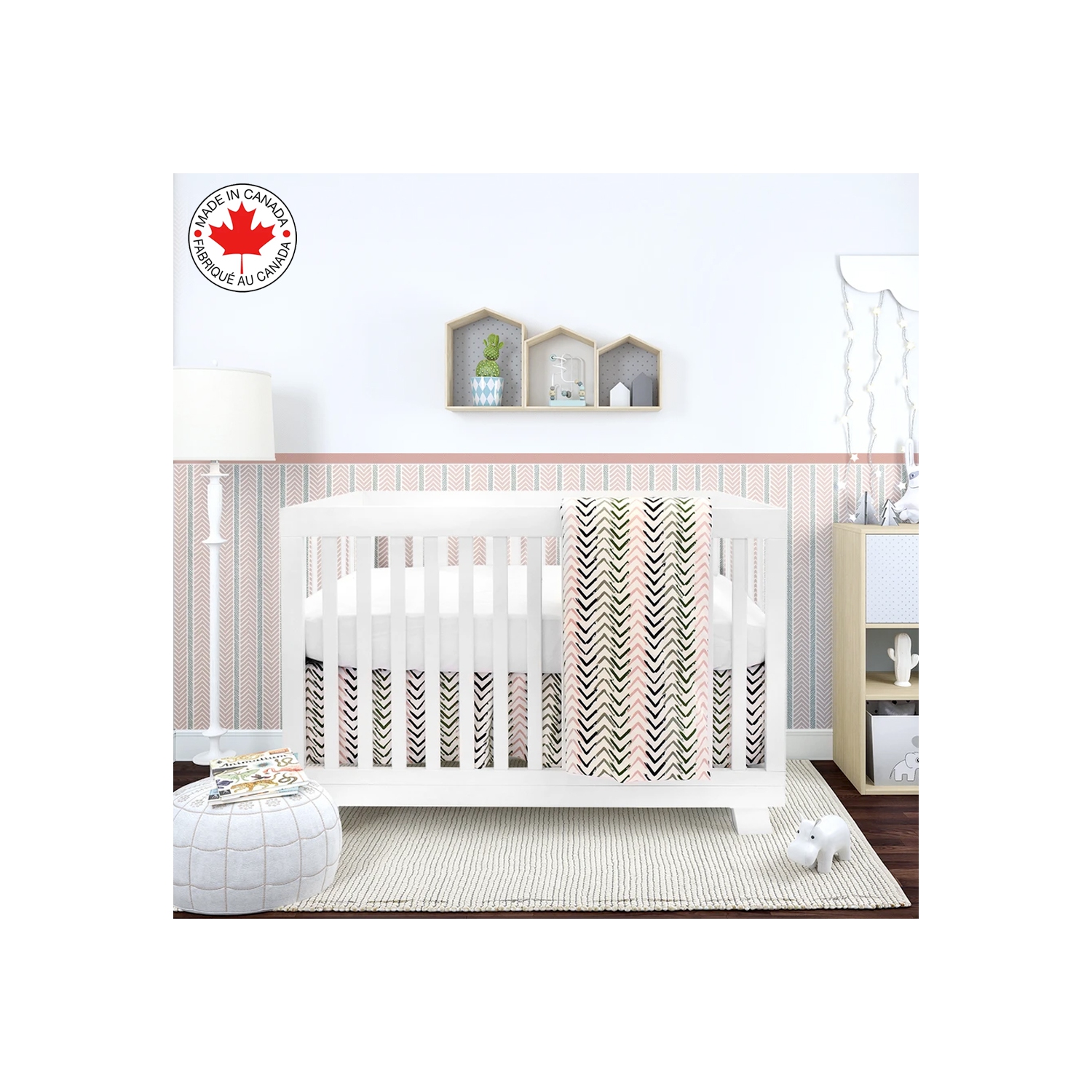 BEBELELO- BEDDING 4 PIECES FOR BABY PINK AND BLACK WITH ARROW PATTERN
