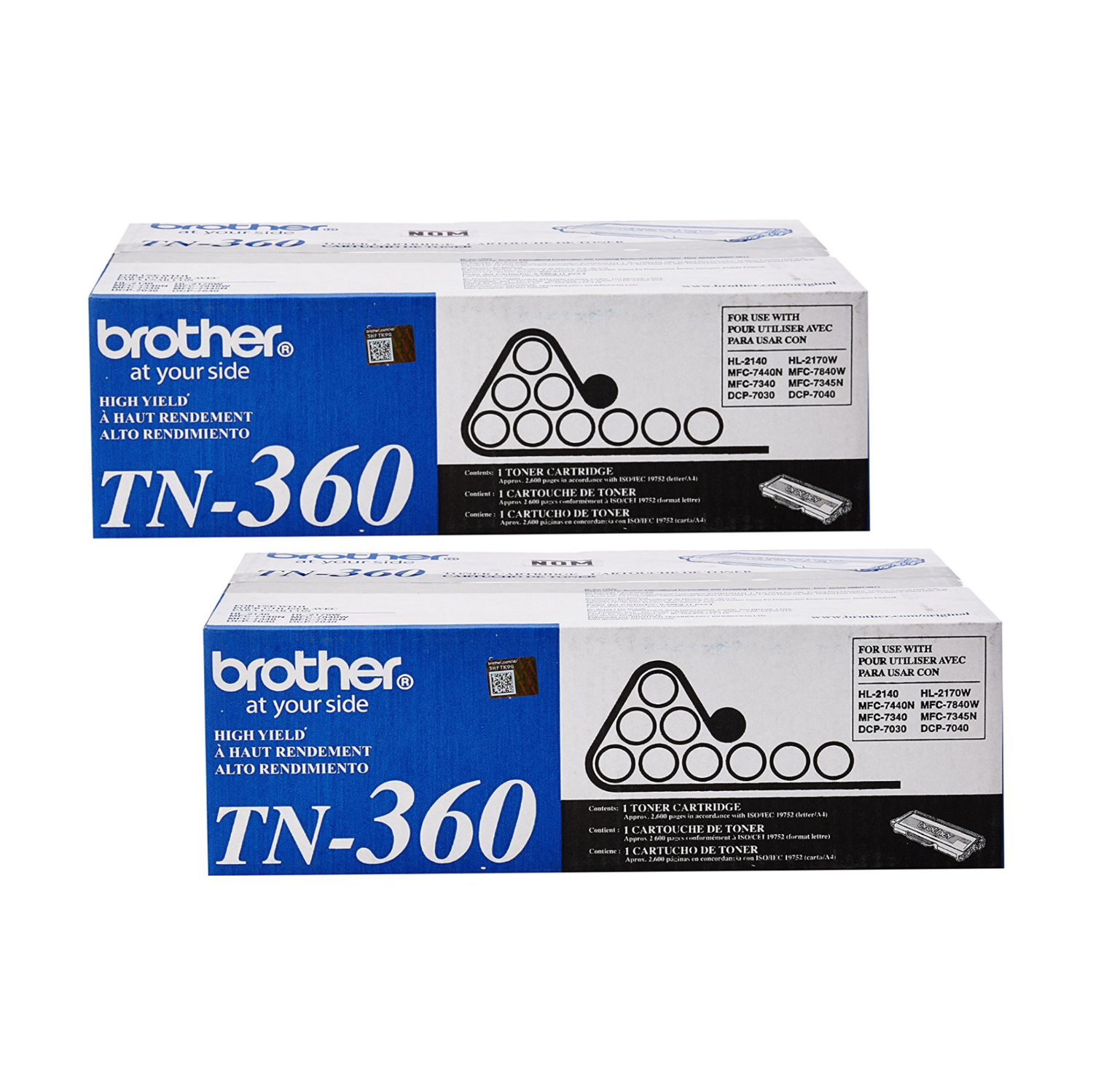 TN360/TN360 de Brother Cartouche de toner noire à haut rendement TN-360 de Brother. Pour DCP-7030-7040, HL-2140, HL-2170W, 7840W