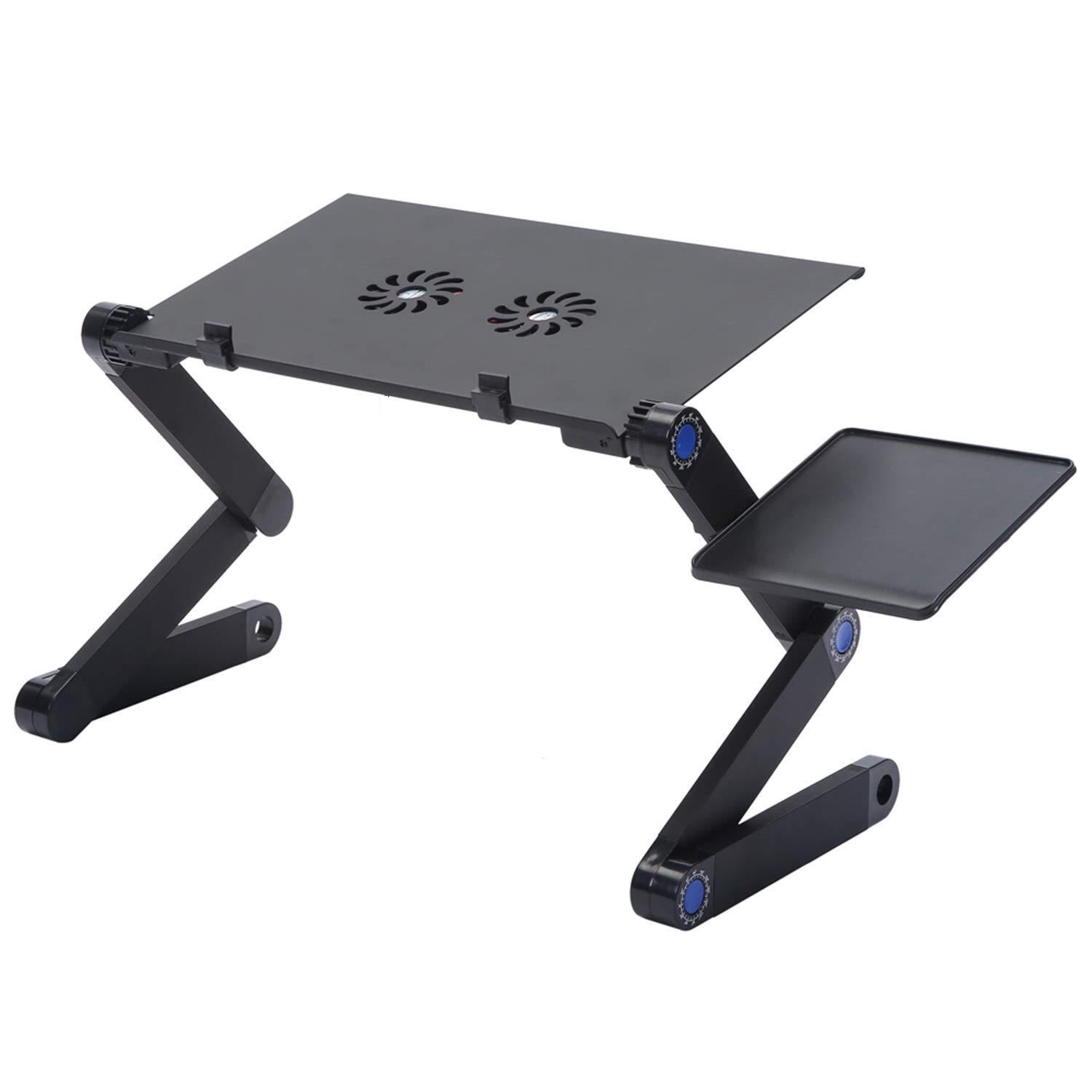 Adjustable Standing Laptop Desk Stand Table Portable Aluminum Lap Riser Holder with Dual-Cooling Fans for Bed Couch Sofa