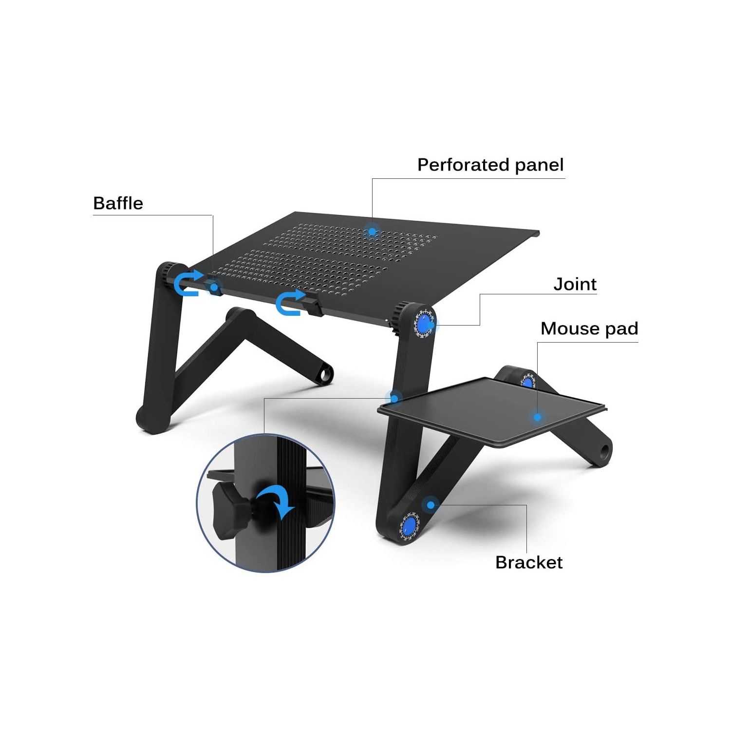 Adjustable Standing Laptop Desk Stand Table Portable Aluminum Lap Riser Holder with Dual-Cooling Fans for Bed Couch Sofa