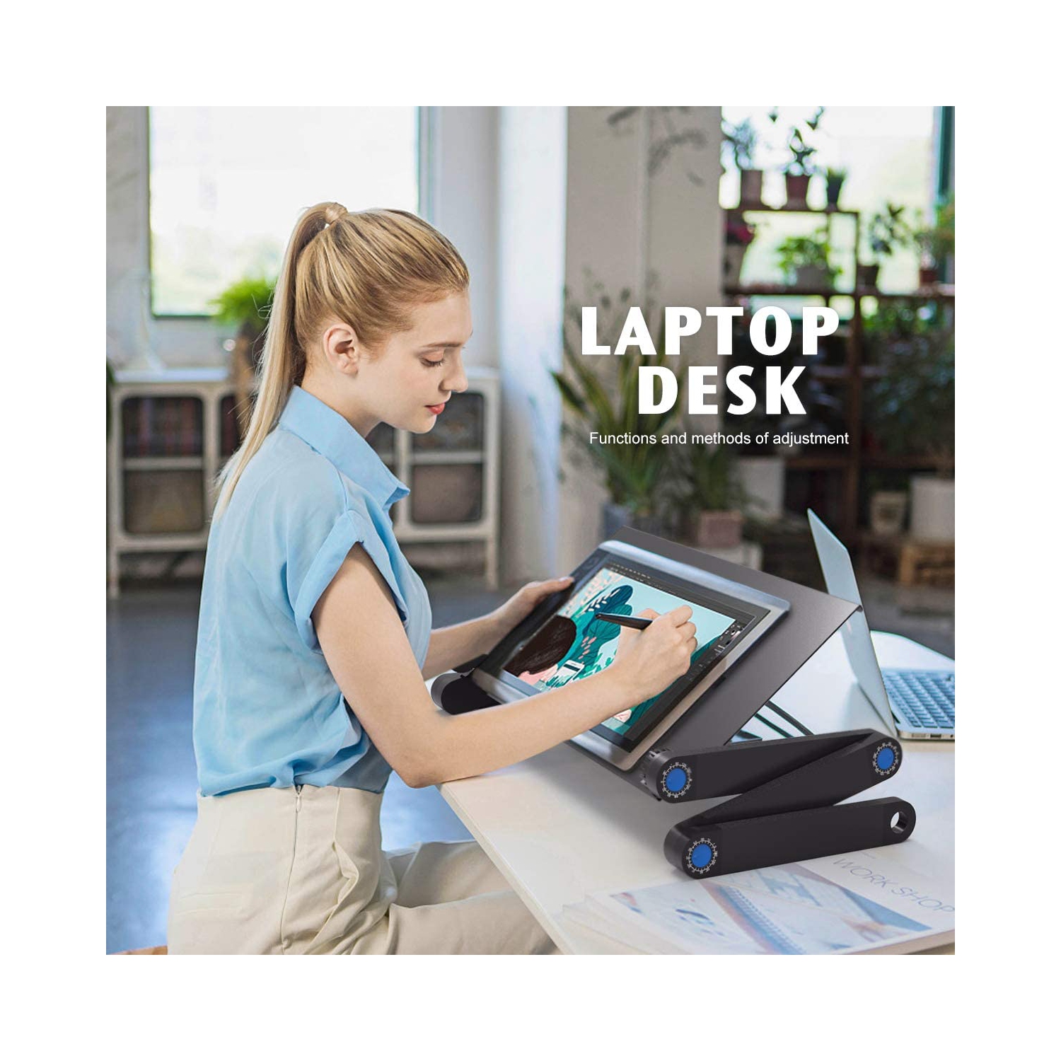 Adjustable Standing Laptop Desk Stand Table Portable Aluminum Lap Riser Holder with Dual-Cooling Fans for Bed Couch Sofa