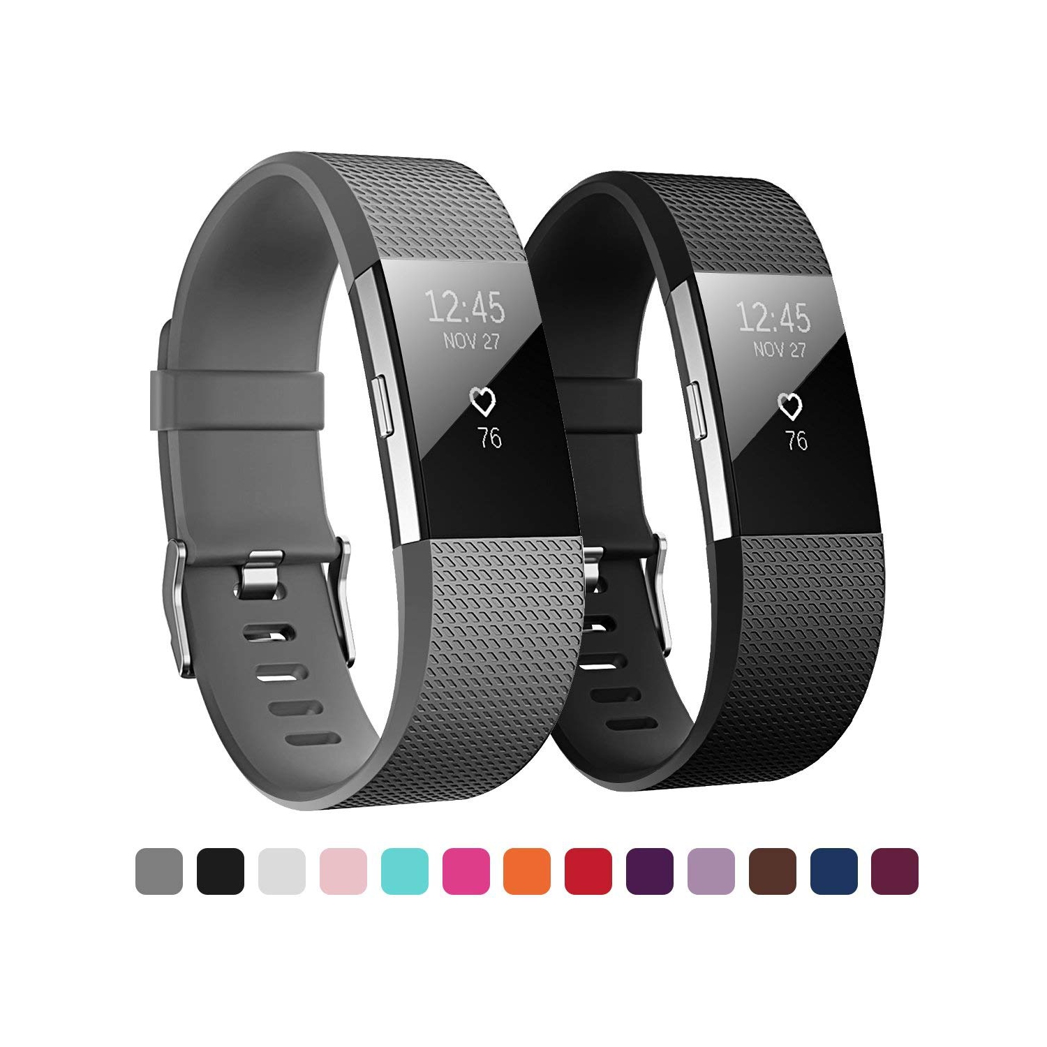 Bracelets pour charge 2 de Fitbit, bracelet sport souple en silicone TPUR pour charge 2 de Fitbit [PAQUET de 2][PETIT]