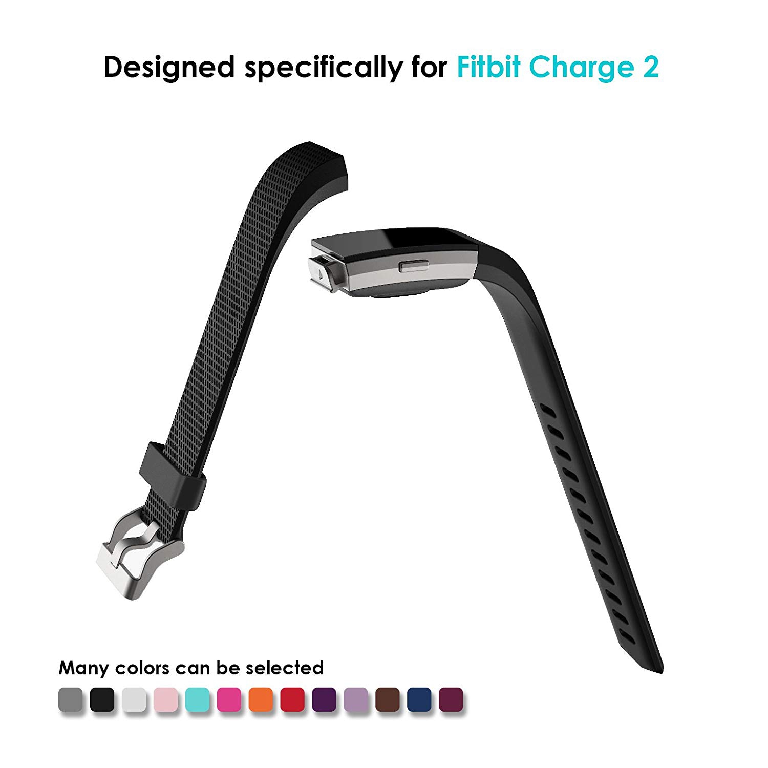 Bracelets pour charge 2 de Fitbit, bracelet sport souple en silicone TPUR pour charge 2 de Fitbit [PAQUET de 2][PETIT]