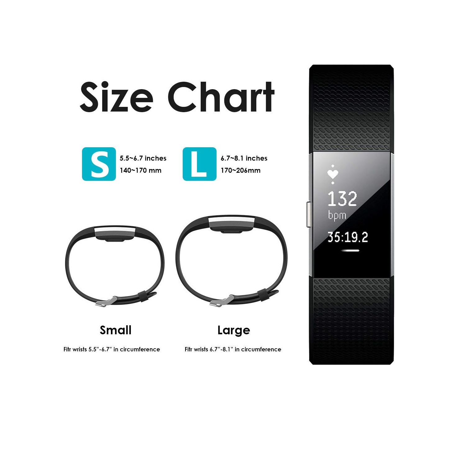 Bracelets pour charge 2 de Fitbit, bracelet sport souple en silicone TPUR pour charge 2 de Fitbit [PAQUET de 2][PETIT]