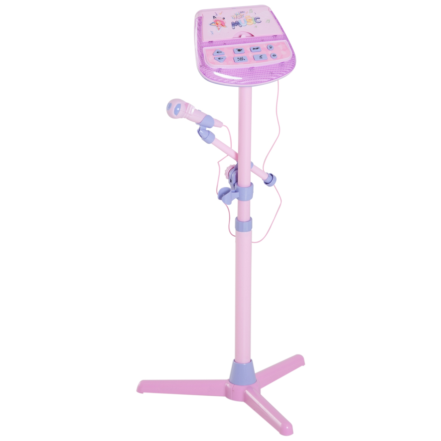 Qaba Kids Karaoke Disco Machine Toy Adjustable Microphone Speaker Stand Pink