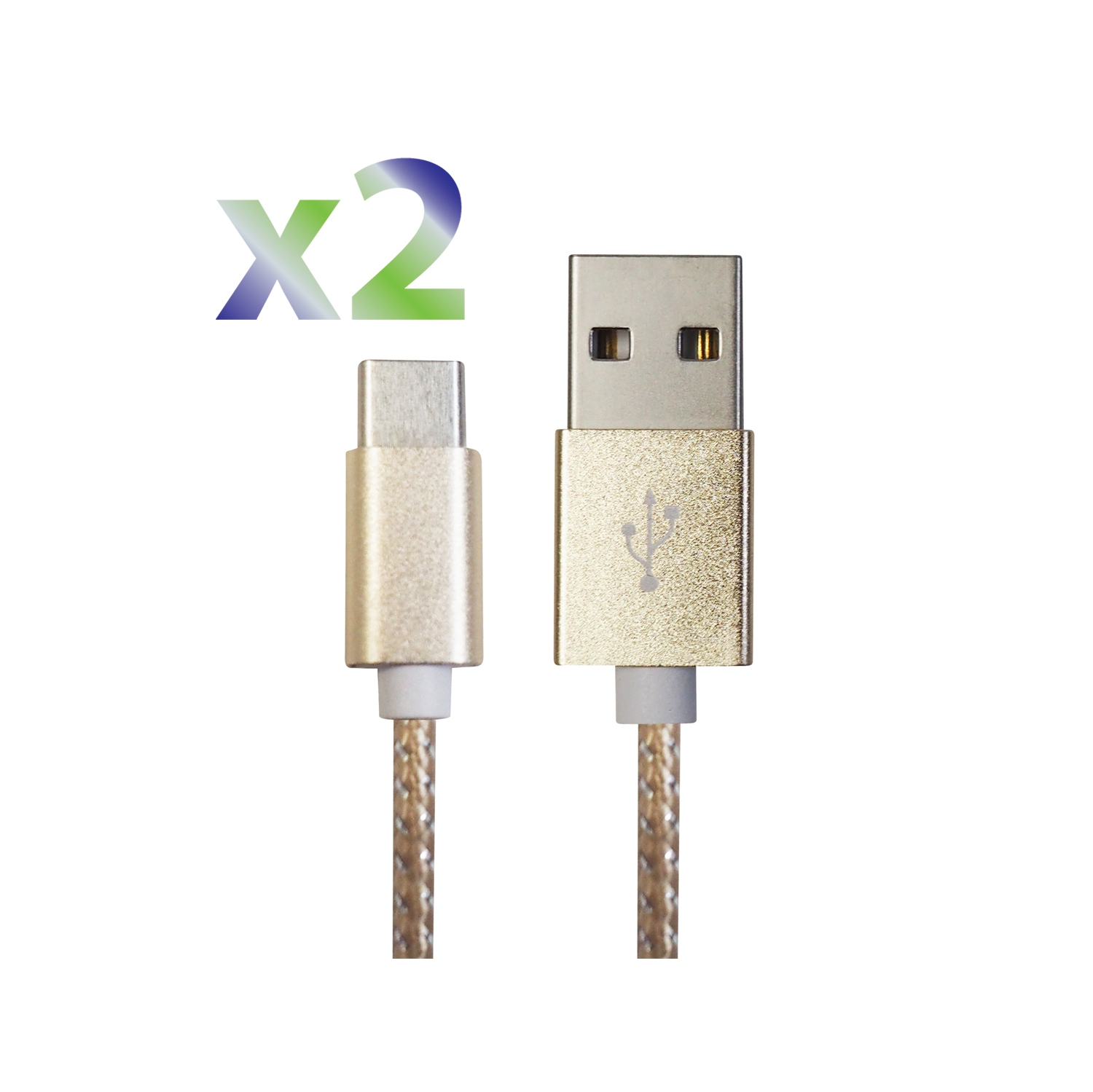 Exian Type-C USB Cable Nylon Braided 1M Gold 2PK