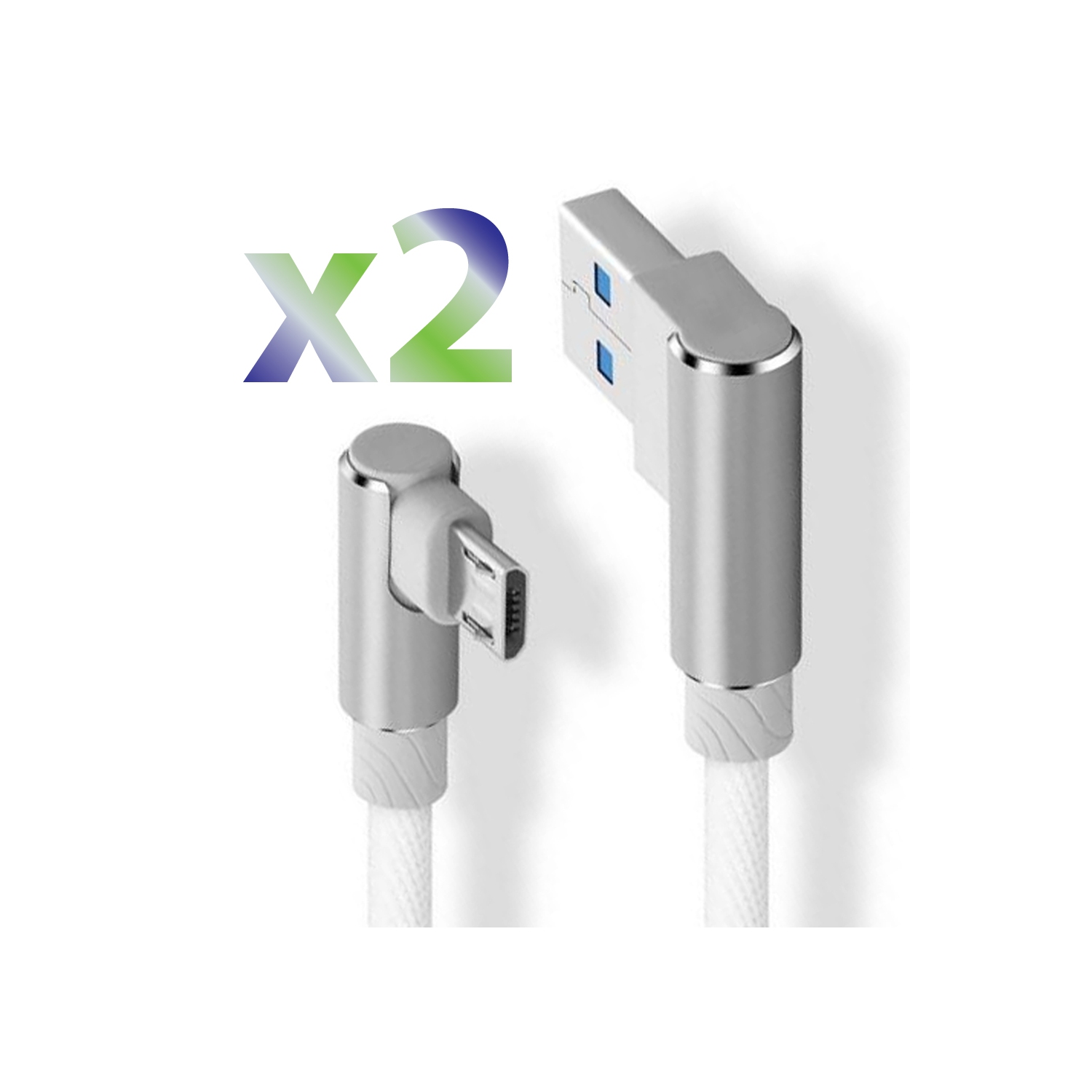 Câble USB tissé en nylon micro USB d’Exian avec angle de 90˚ 1M blanc - Paquet de 2