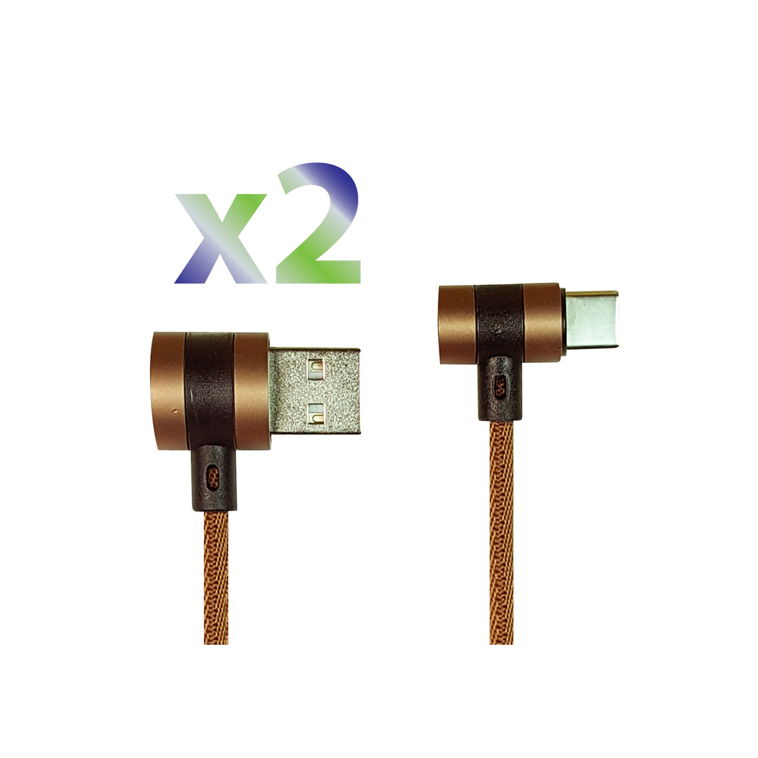 Câble USB en nylon tressé de type C d’Exian avec connecteur de 90˚ 1M bronze, paquet de 2