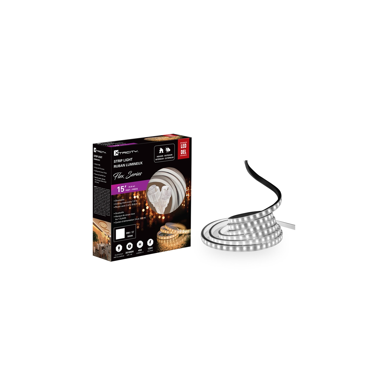 Bande à DEL flexible Xcentricité 15 pi/8 w - 3 po/120 v/5000 k/Blanc intérieur et extérieur