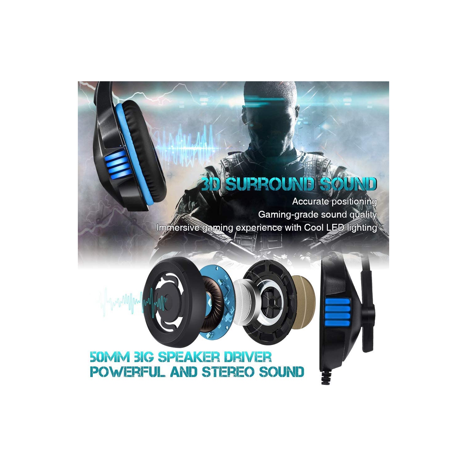 Casque d'écoute de jeu Navor pour PS5 PS4 Switch Xbox One, casque d'écoute de jeu tout-en-1 avec microphone stéréo ambiophonique réduction du bruit