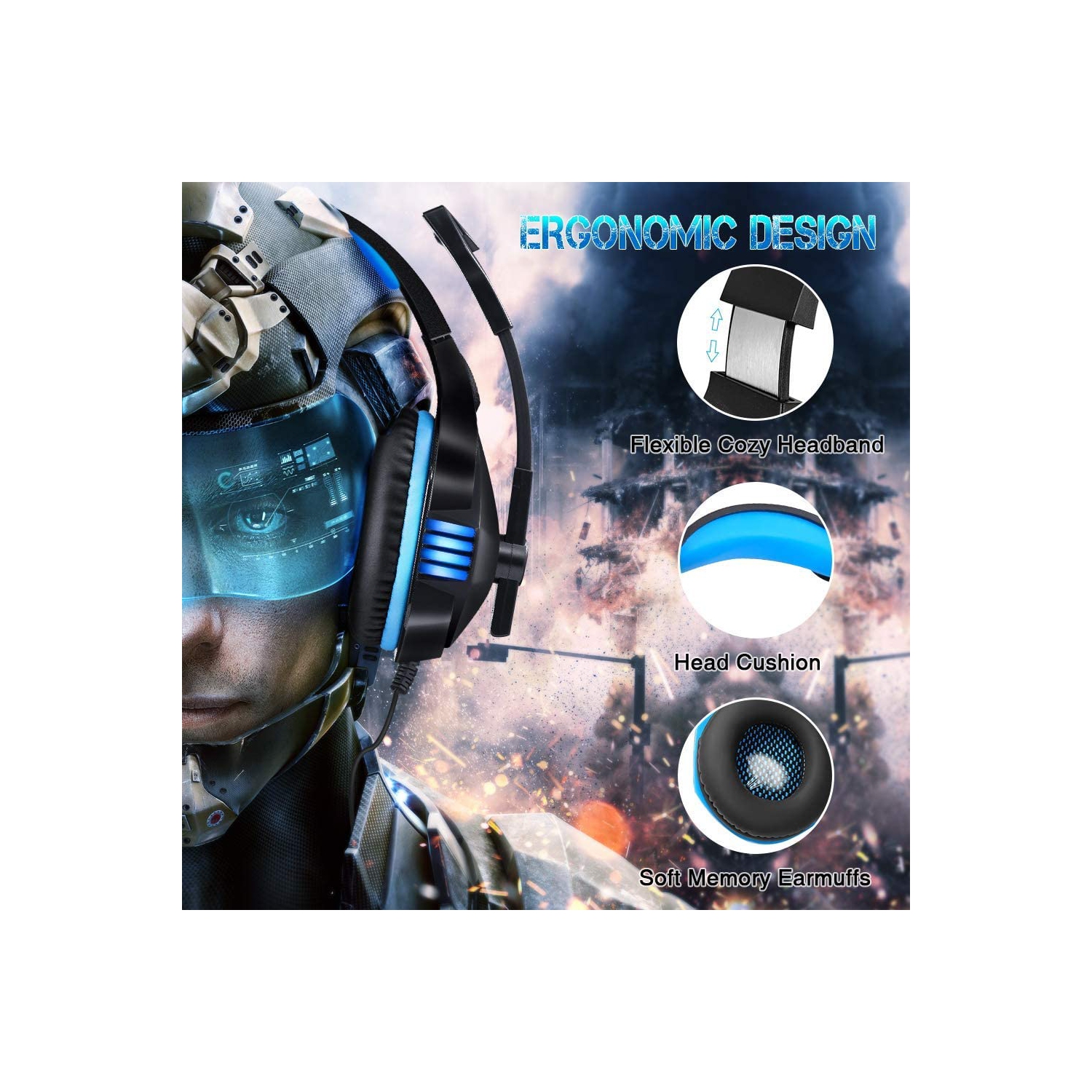 Casque d'écoute de jeu Navor pour PS5 PS4 Switch Xbox One, casque d'écoute de jeu tout-en-1 avec microphone stéréo ambiophonique réduction du bruit