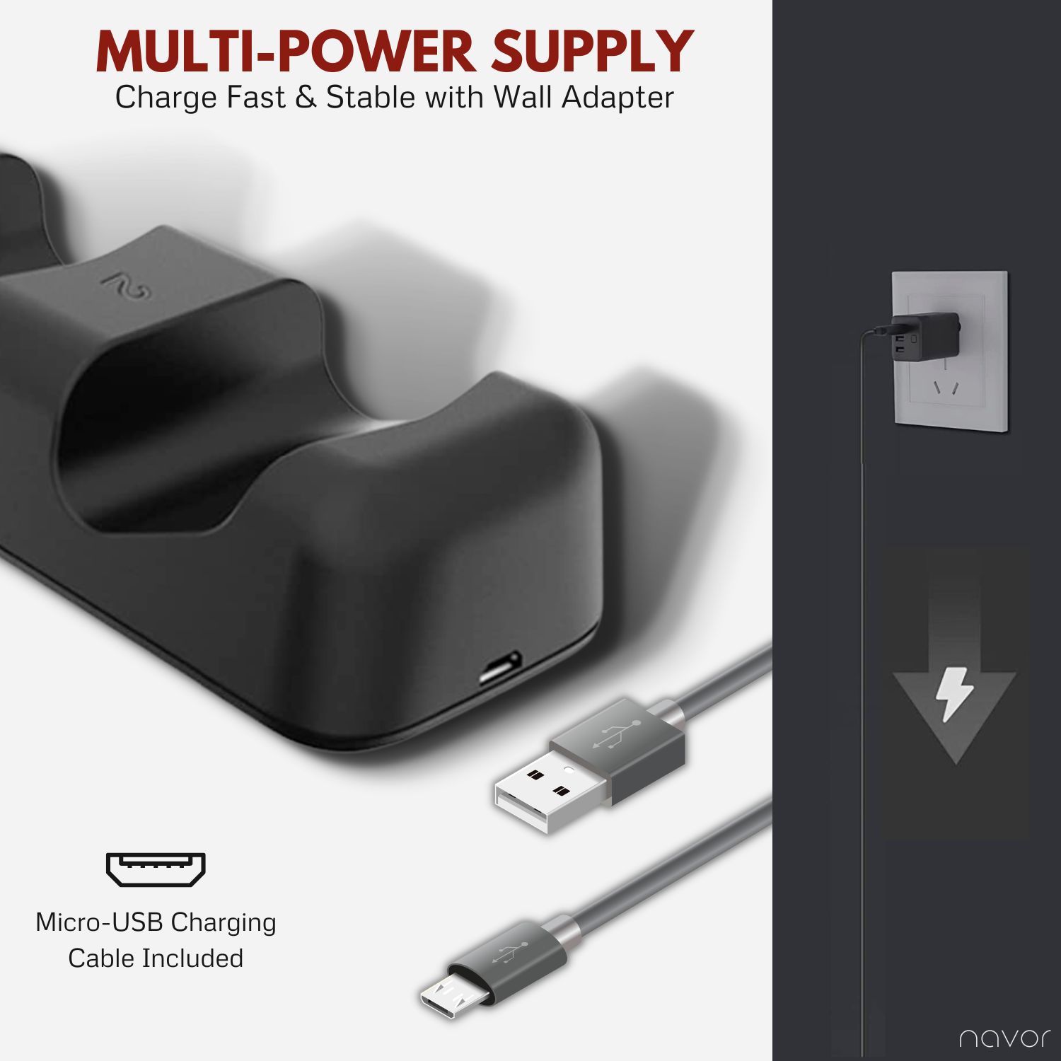 Chargeur de manette de PlayStation 4 - Station d’accueil de manette avec voyants DEL - compatible avec la PlayStation 4 - Station de chargement