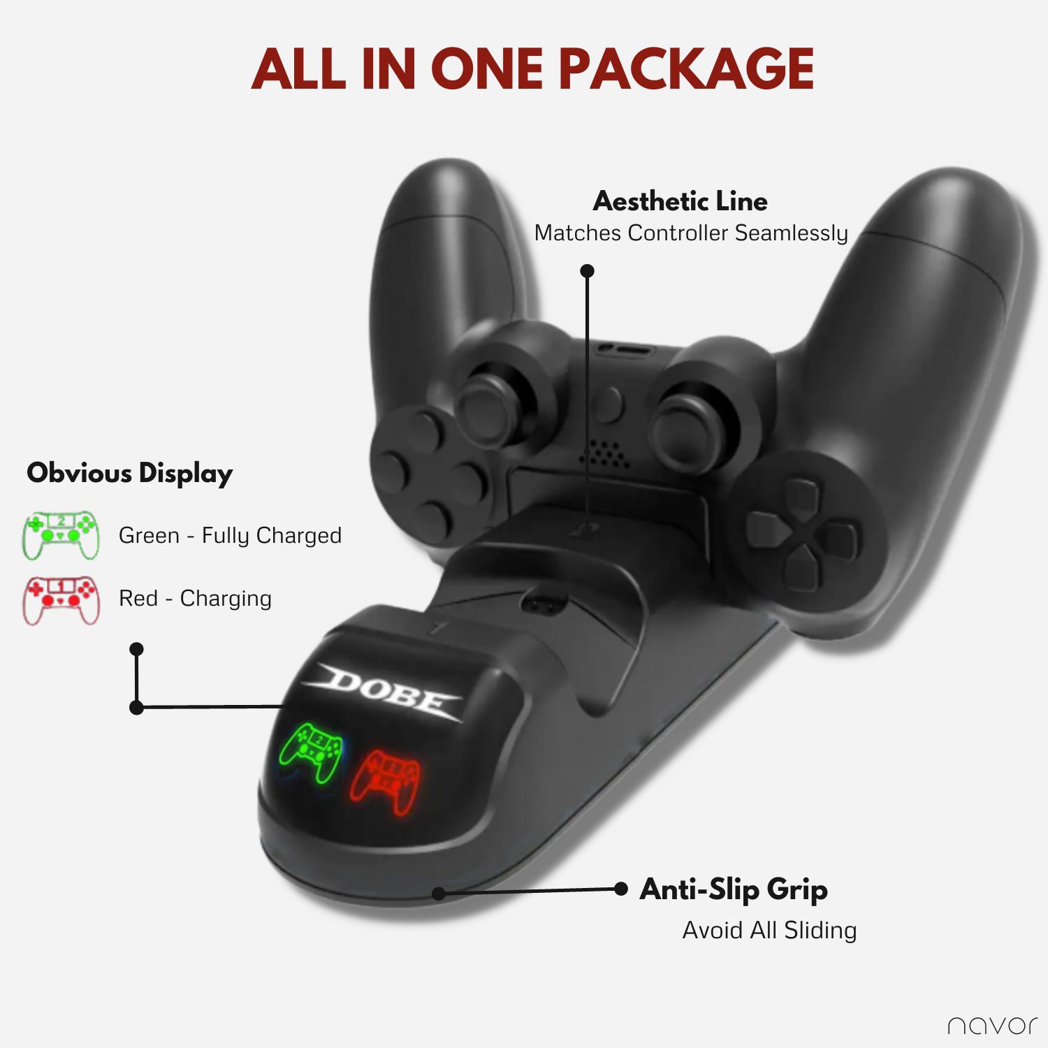 Chargeur de manette de PlayStation 4 - Station d’accueil de manette avec voyants DEL - compatible avec la PlayStation 4 - Station de chargement