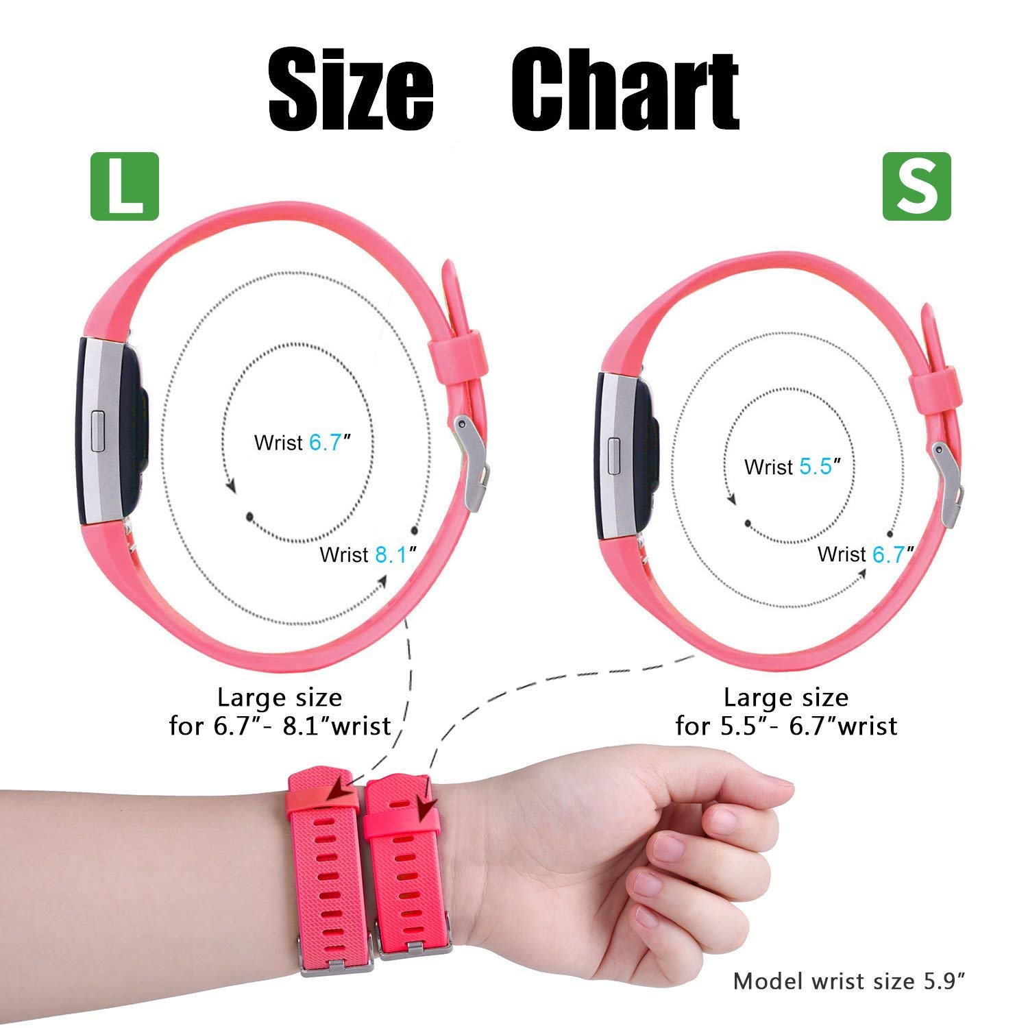 Compatible Fitbit Charge 2 Band, Soft TPU Replacement Bands Fitness Sport Strap, LARGE