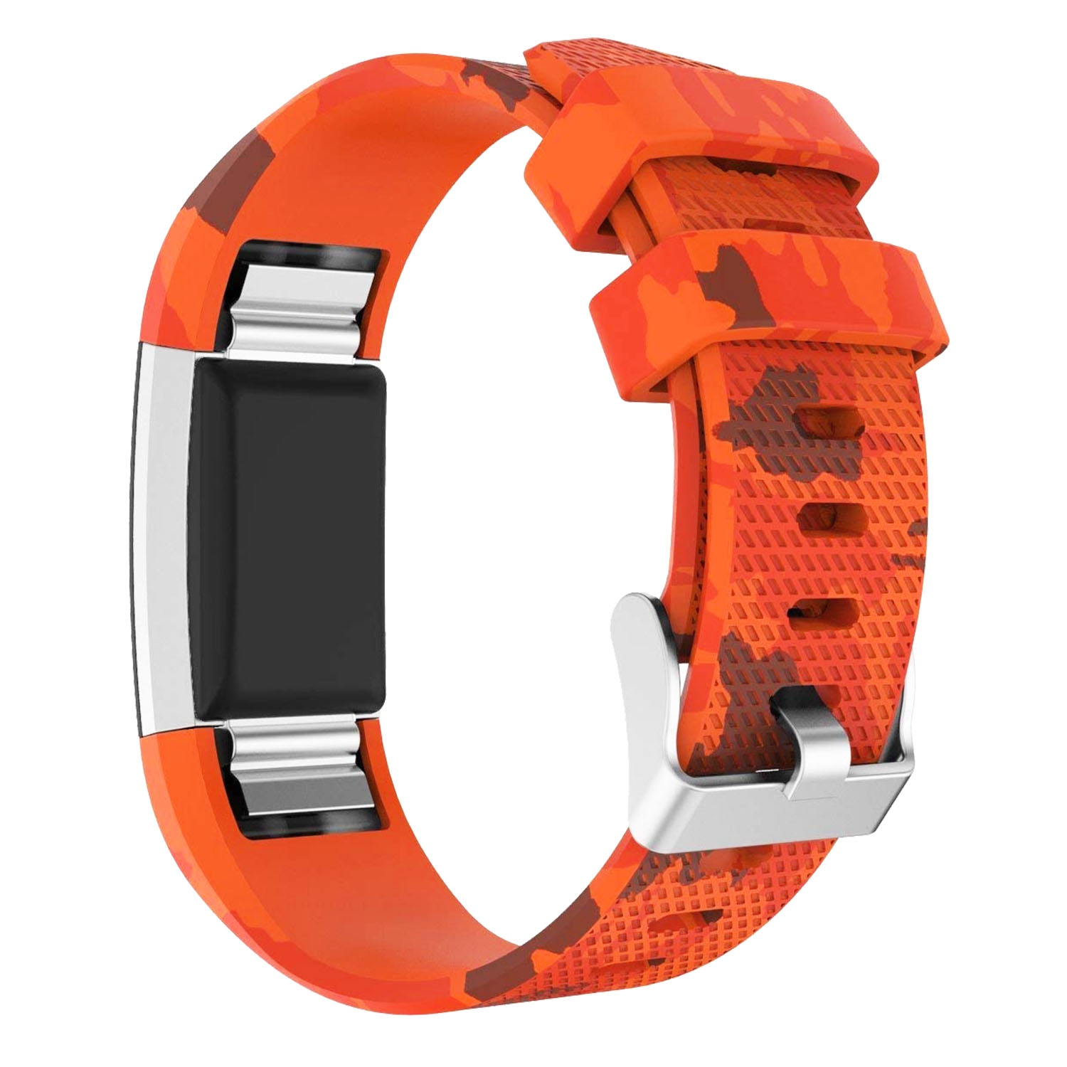 StrapsCo Wild & Camo Pattern Silicone Rubber Watch Band Strap for Fitbit Charge 2 - Orange Camo