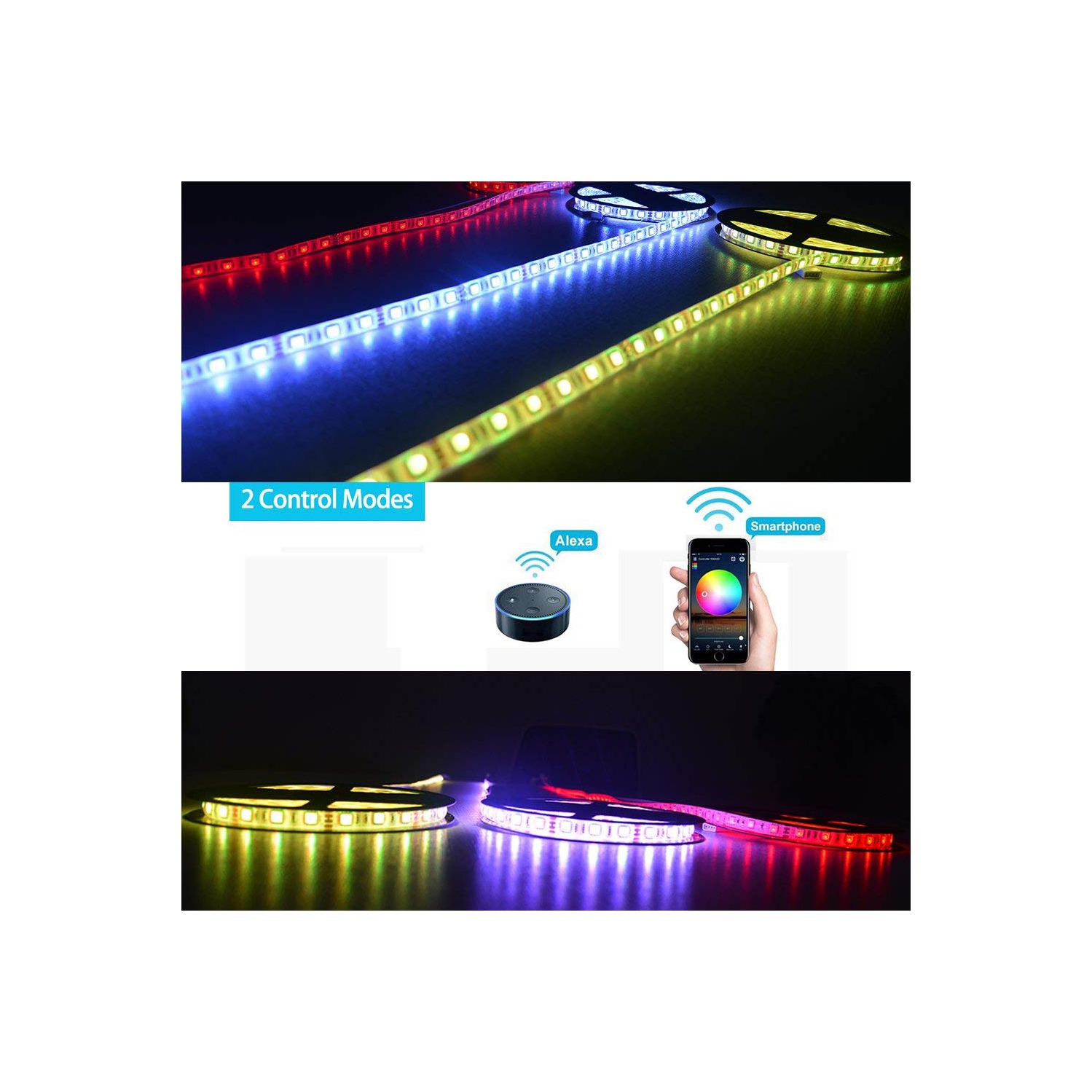 Bande lumineuse intelligente DEL, bande de rétroéclairage flexible Wi-Fi, intensité réglable, 16 millions de couleurs, 16,4 PI, compatible avec