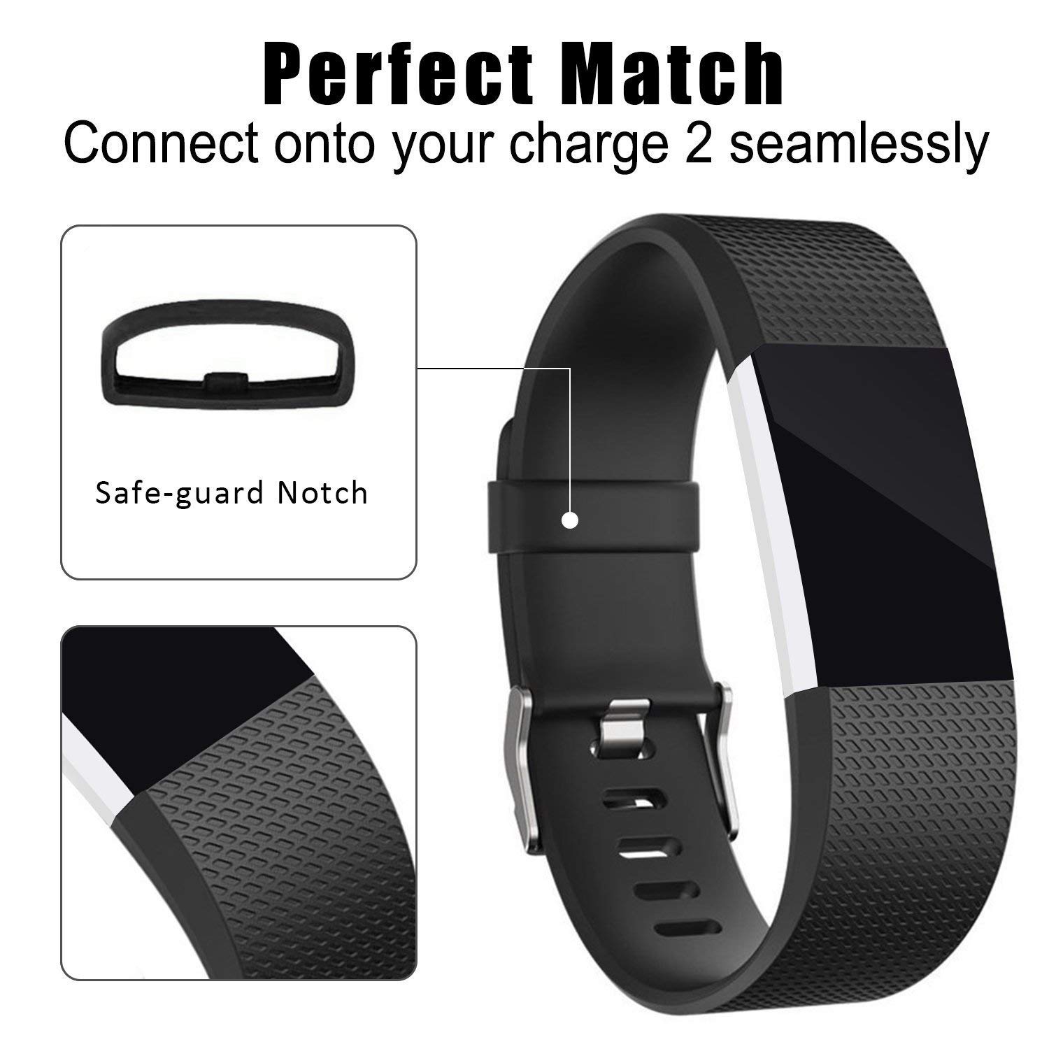 Compatible Fitbit Charge 2 Bands, Classic Bracelet Adjustable Wristband TPU Strap Sport Watch Band Metal Clasp, Large
