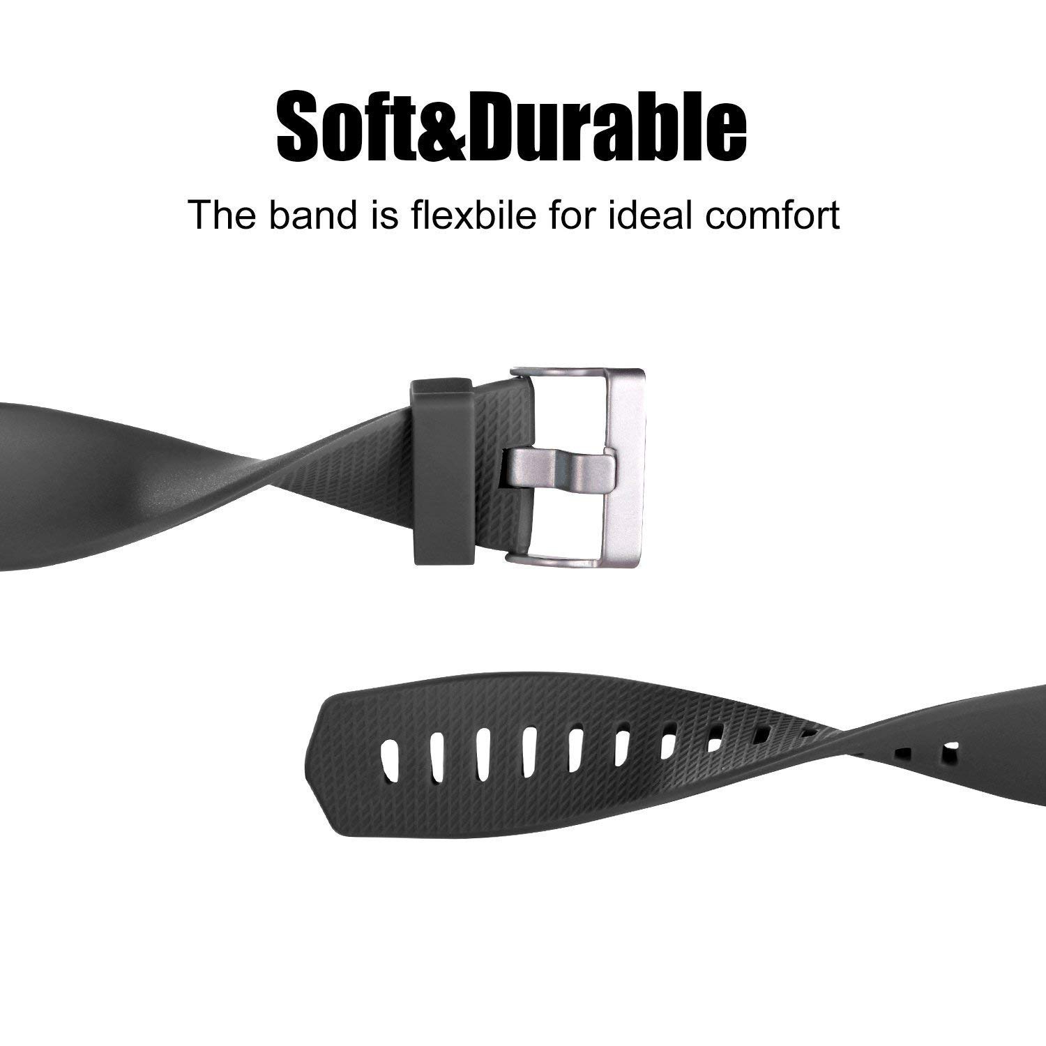 Compatible Fitbit Charge 2 Bands, Classic Bracelet Adjustable Wristband TPU Strap Sport Watch Band Metal Clasp, Large