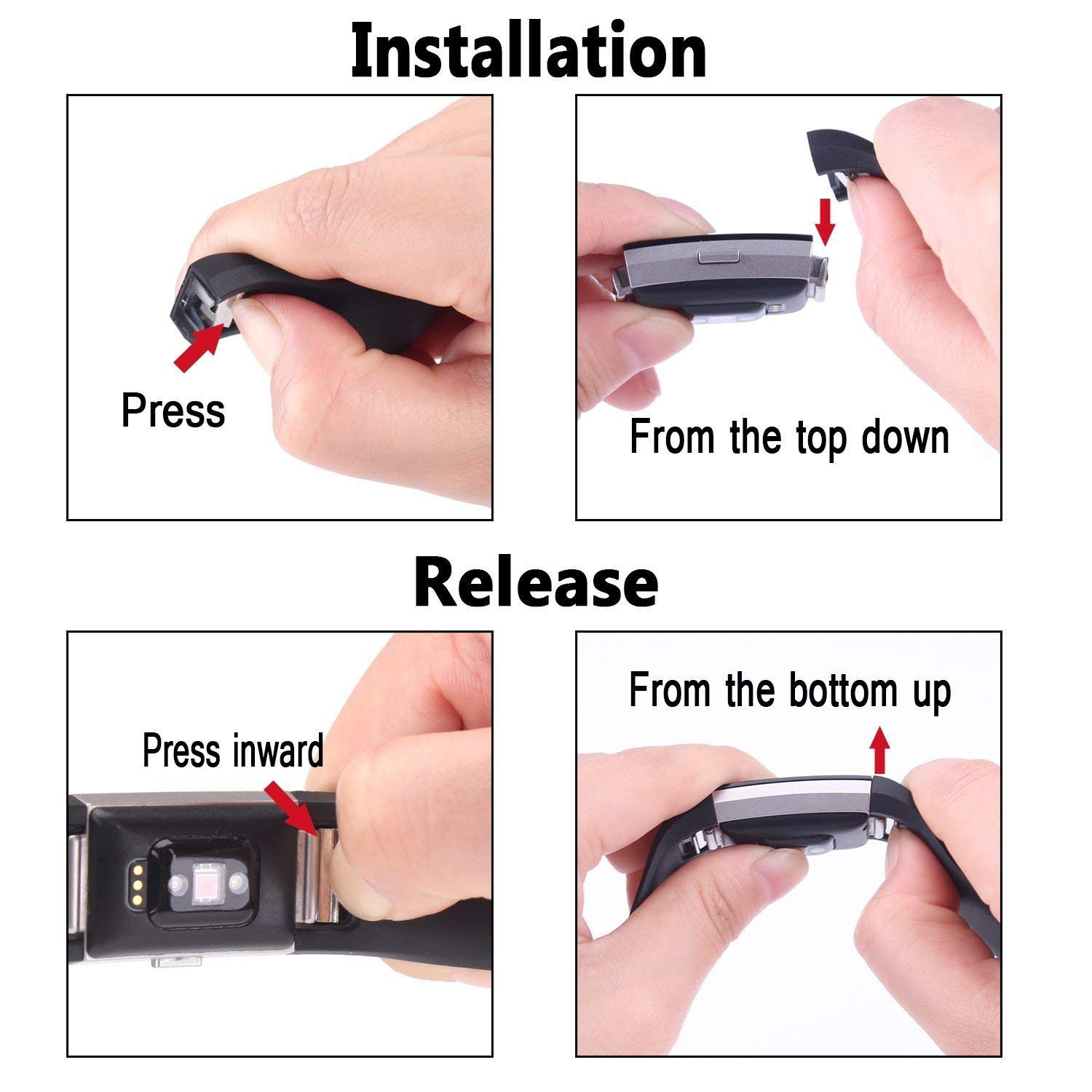 Compatible Fitbit Charge 2 Bands, Classic Bracelet Adjustable Wristband TPU Strap Sport Watch Band Metal Clasp, Large