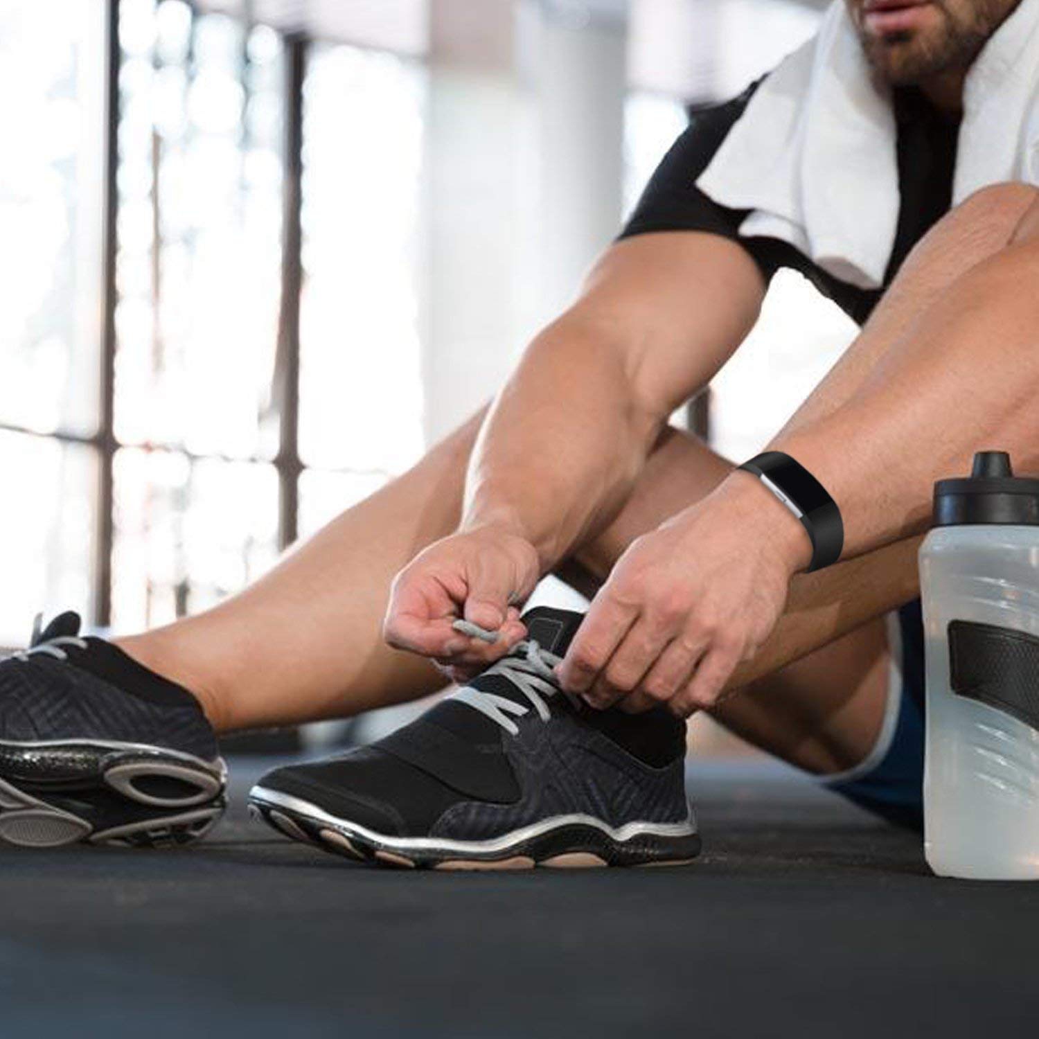 Compatible Fitbit Charge 2 Bands, Classic Bracelet Adjustable Wristband TPU Strap Sport Watch Band Metal Clasp, Large