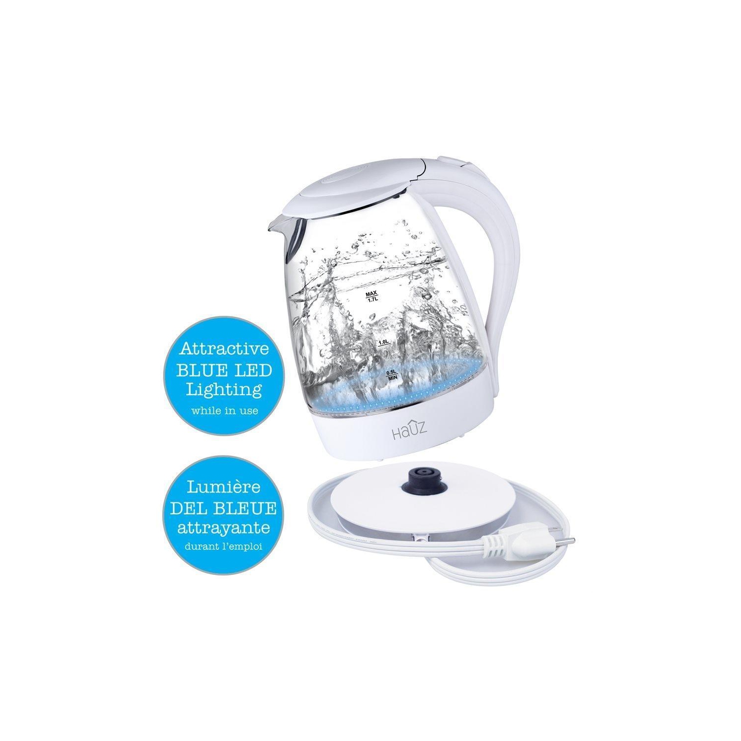 Hauz Blue LED Illuminated Glass Kettle 7 Cups 1.7 Liters White