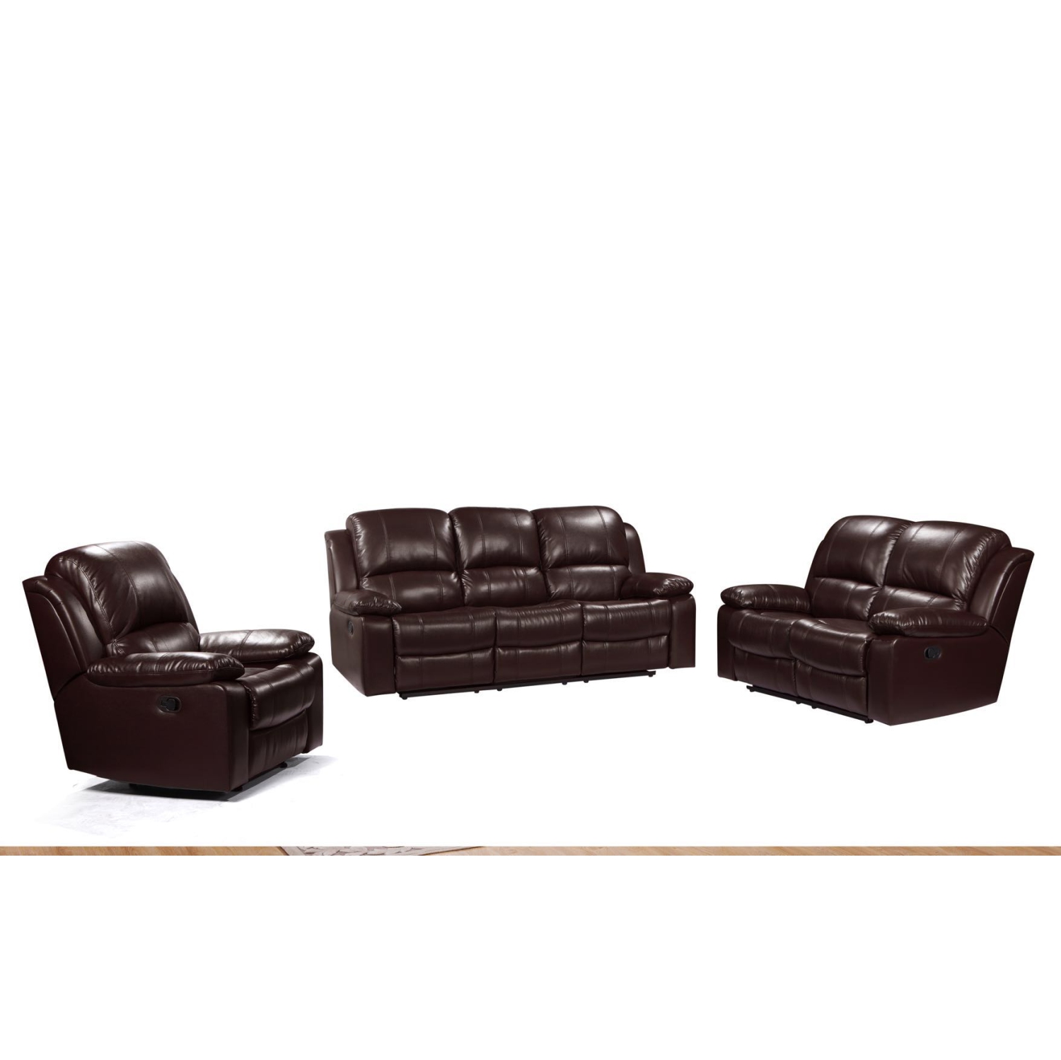 Ensemble 3 pièces canapé inclinable en cuir de luxe Alux A-Class Luxury Products Elite - Brun chocolat