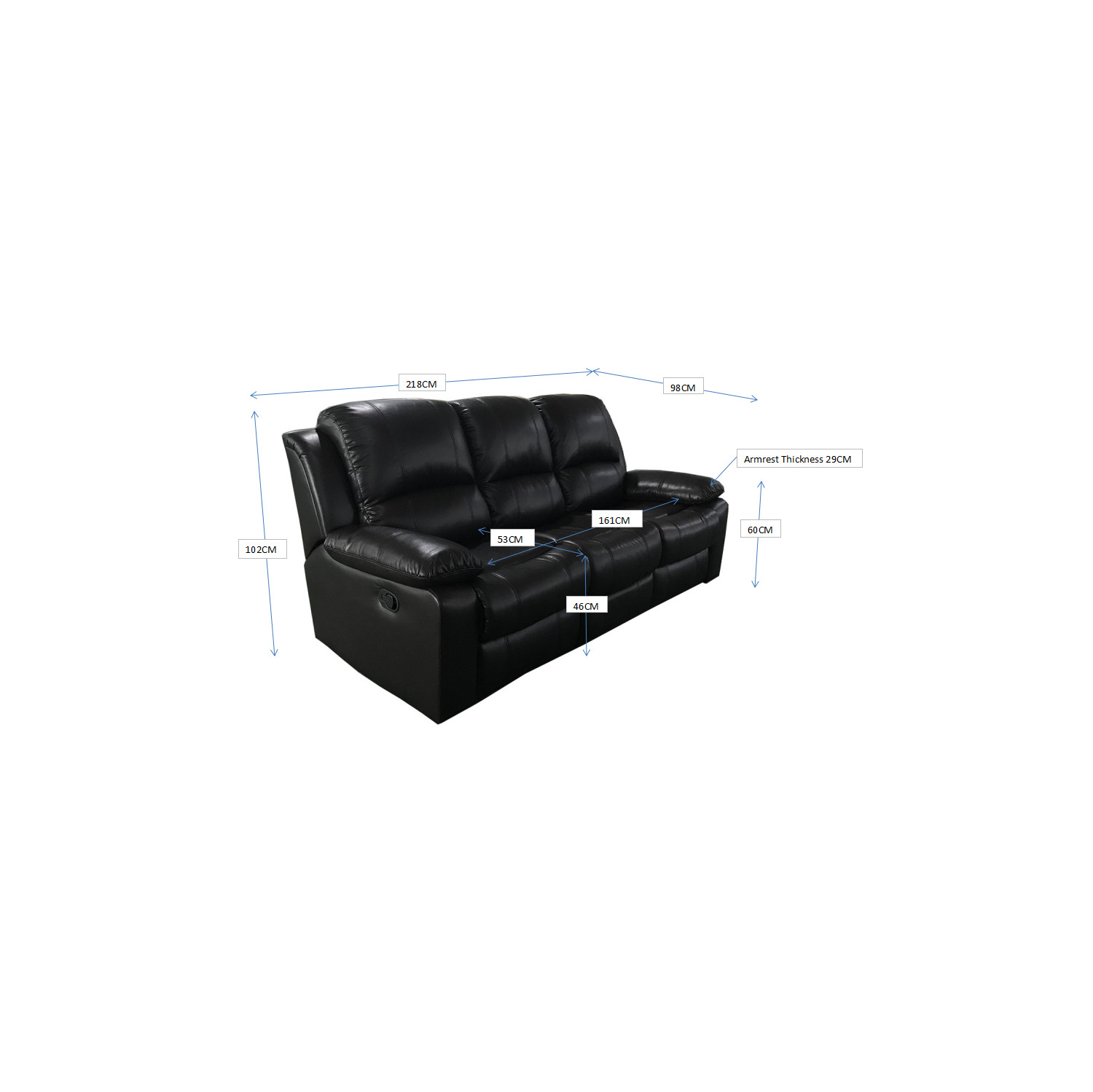 Alux A-Class Luxury Products Home Theatre: Elite Collection Air Leather Recliner Sofa Only - Colour Black