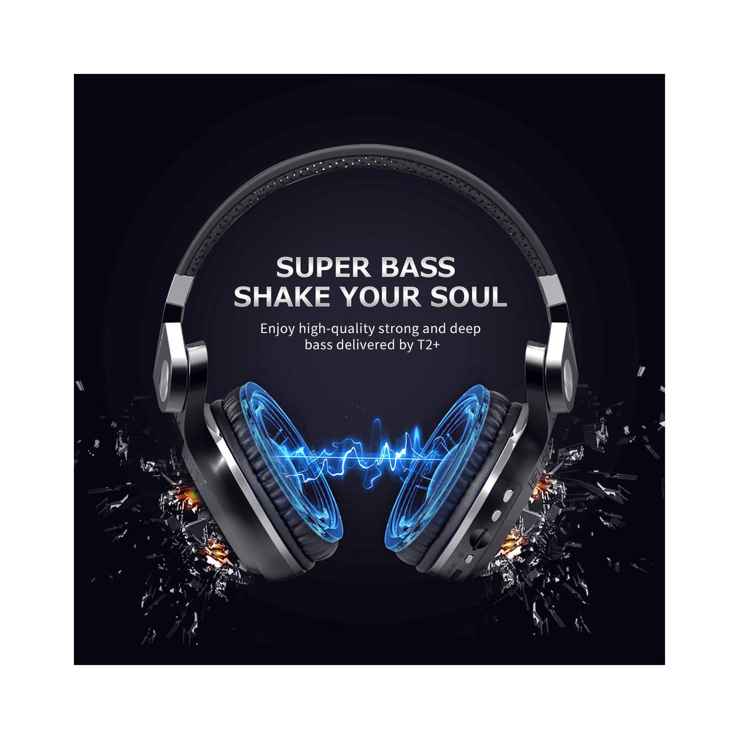 T2 Plus Turbine Wireless Bluetooth Headphones with Mic/Micro SD Card Slot/FM Radio