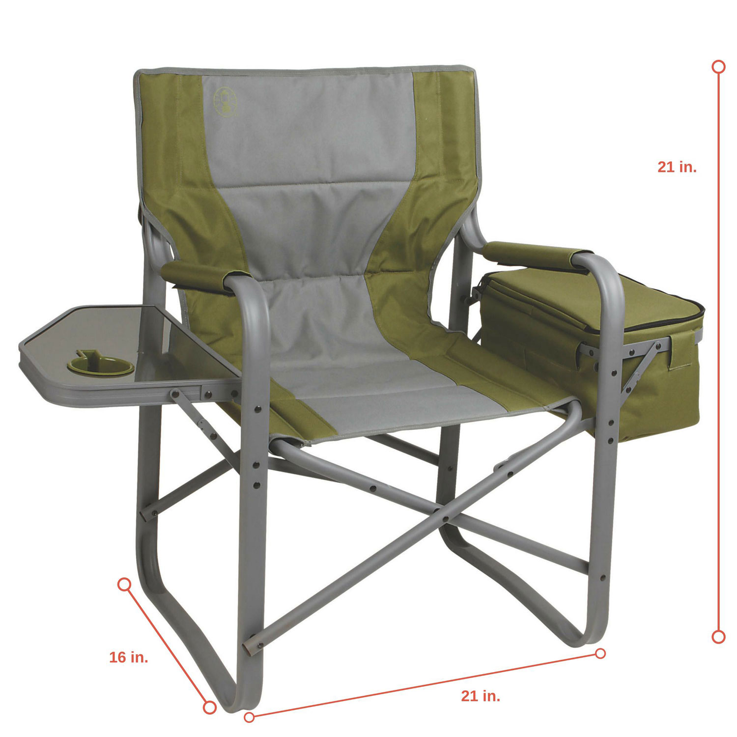 Très grande chaise de camping pliante style réalisateur avec plateau latéral de Coleman - Vert/Gris