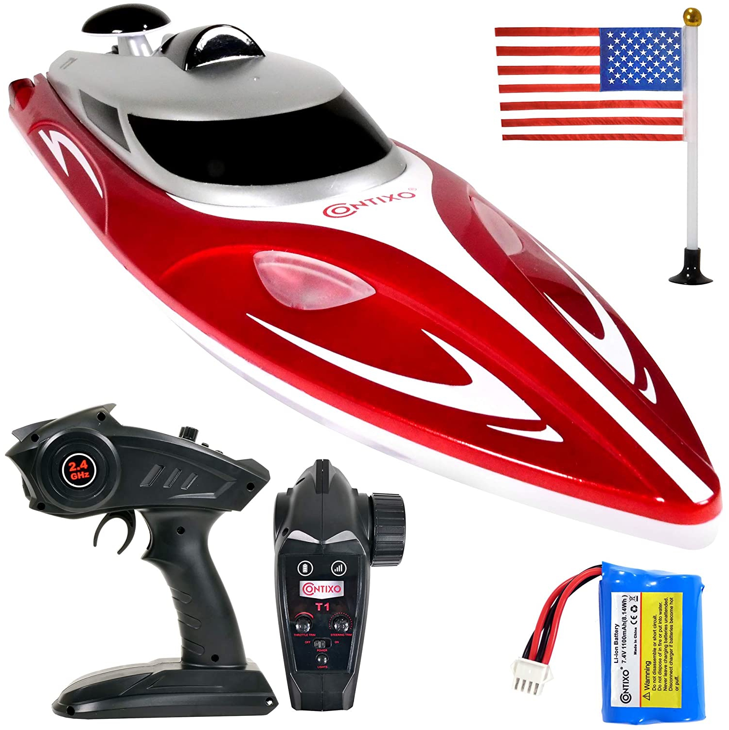 1 Battery Blue 20+ MPH High Speed Remote Control Boat for Pools and Lakes RC Speed Boats Yacht with Rechargeable Battery and USB Charging Cable 2.4Ghz RC Boat for Kids Adult 