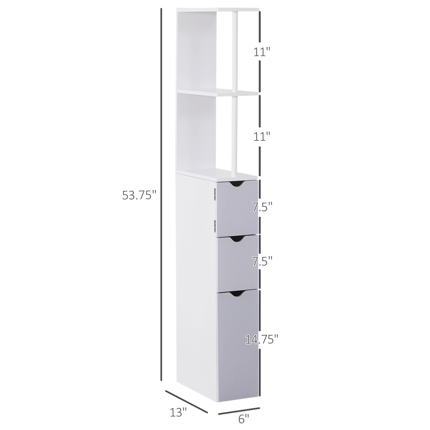 HOMCOM Tall Bathroom Storage Cabinet Scrolled Cupboard Drawer with Open Shelves Space Saving Design