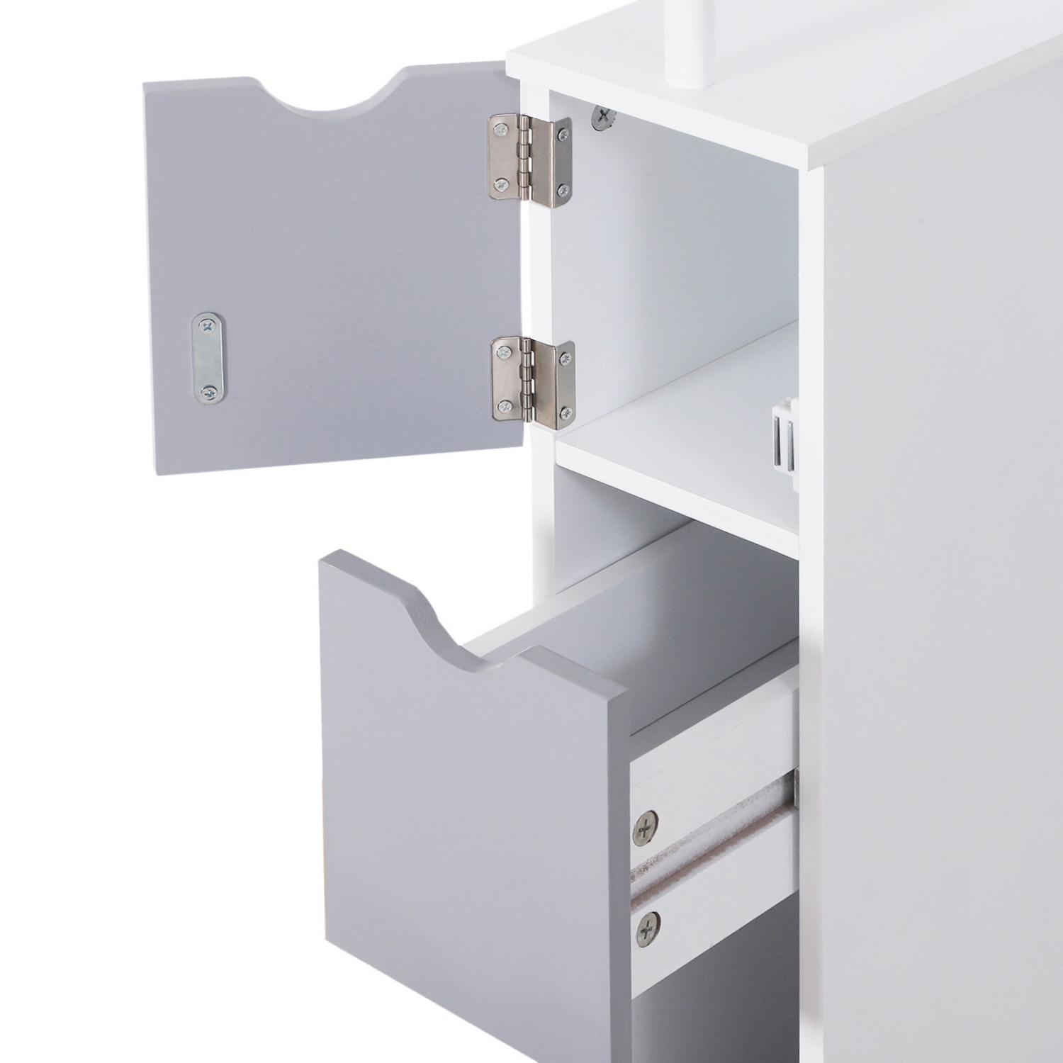 HOMCOM Tall Bathroom Storage Cabinet Scrolled Cupboard Drawer with Open Shelves Space Saving Design