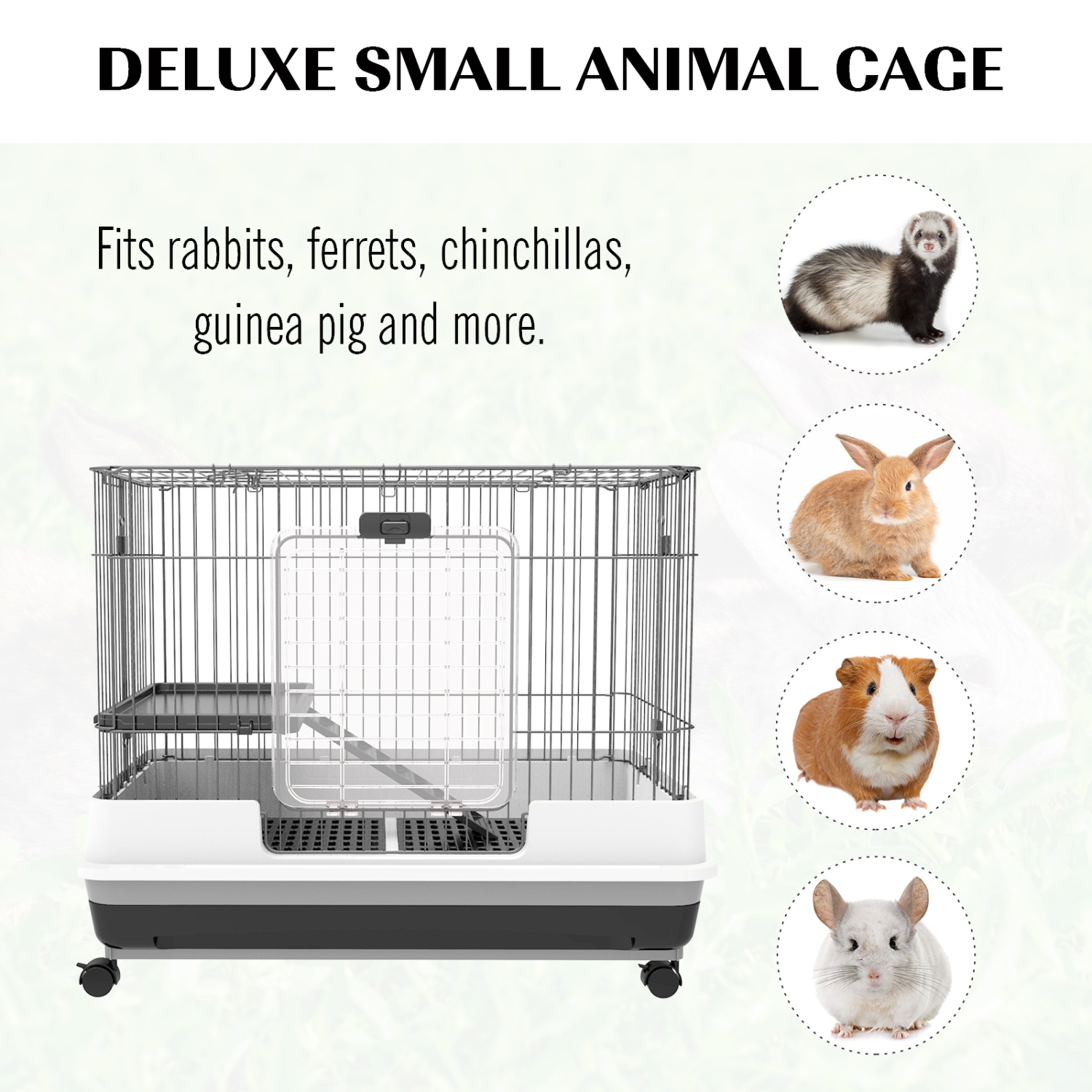 PawHut 28"H Guinea Pig Cage, 2-Level Rabbit Cage for Ferret, Chinchilla, Hedghog, Bunny, Small Animal Habitat with Wheels, Slide-out Tray, Ramp, Black