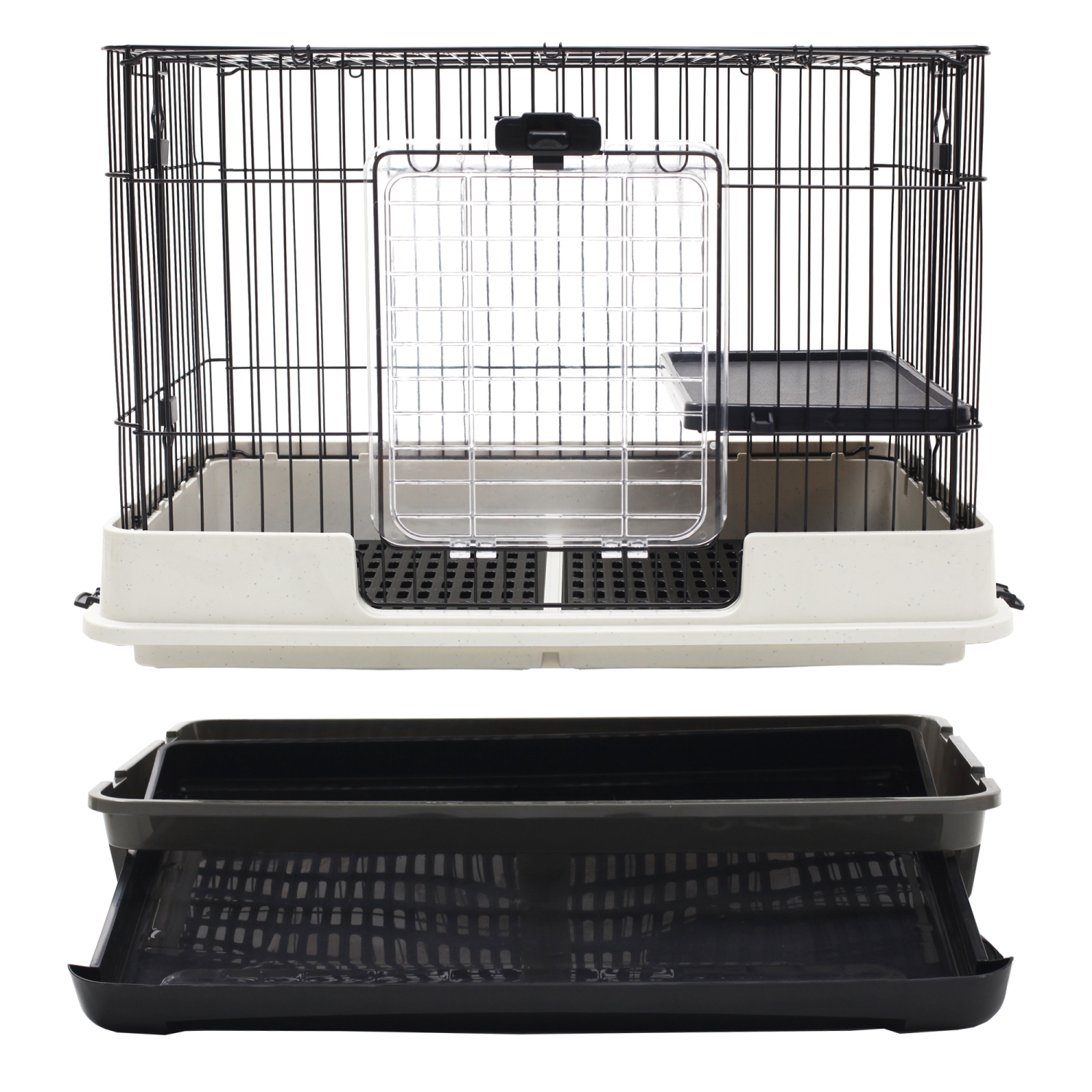 PawHut 28"H Guinea Pig Cage, 2-Level Rabbit Cage for Ferret, Chinchilla, Hedghog, Bunny, Small Animal Habitat with Wheels, Slide-out Tray, Ramp, Black