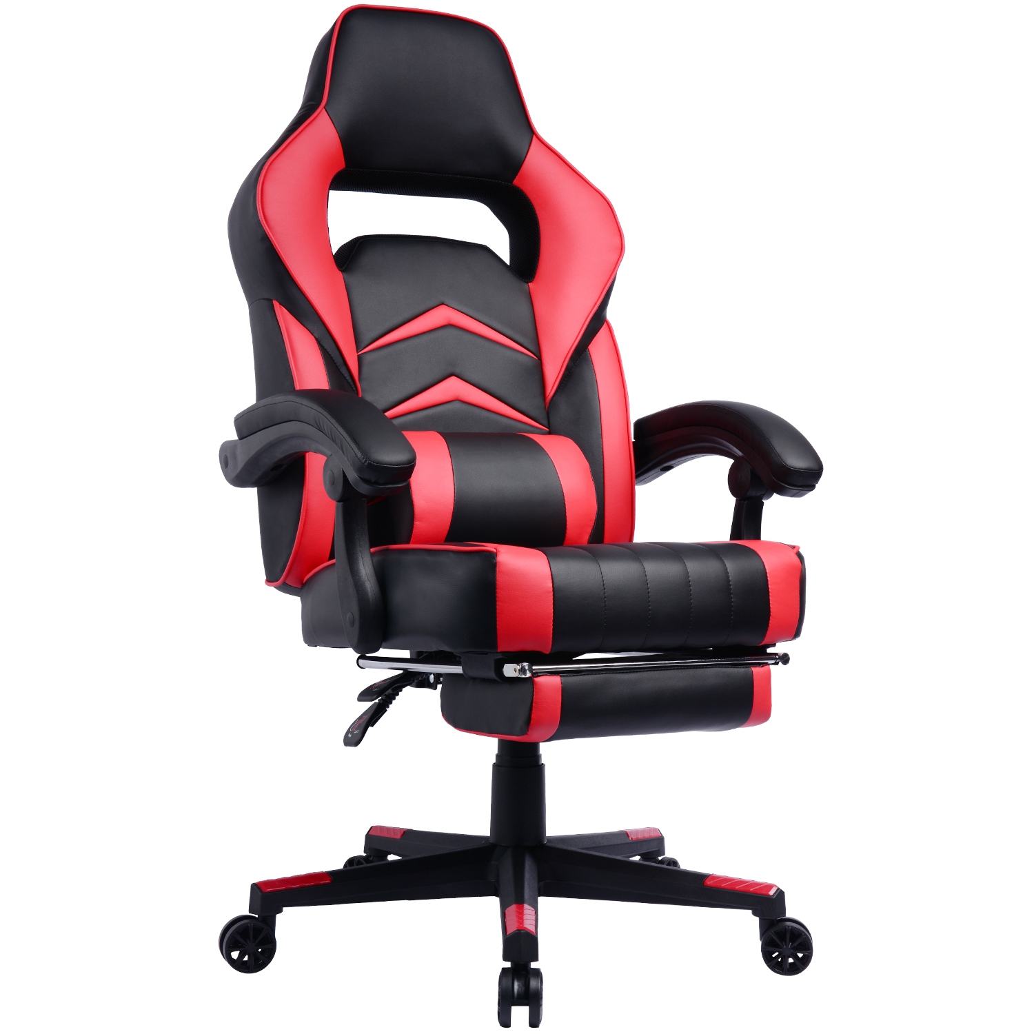 GamingChair Ergonomic PU Padded Leather Racing Gaming Chair with Extendable Footrest & Reclining Backrest (Red)