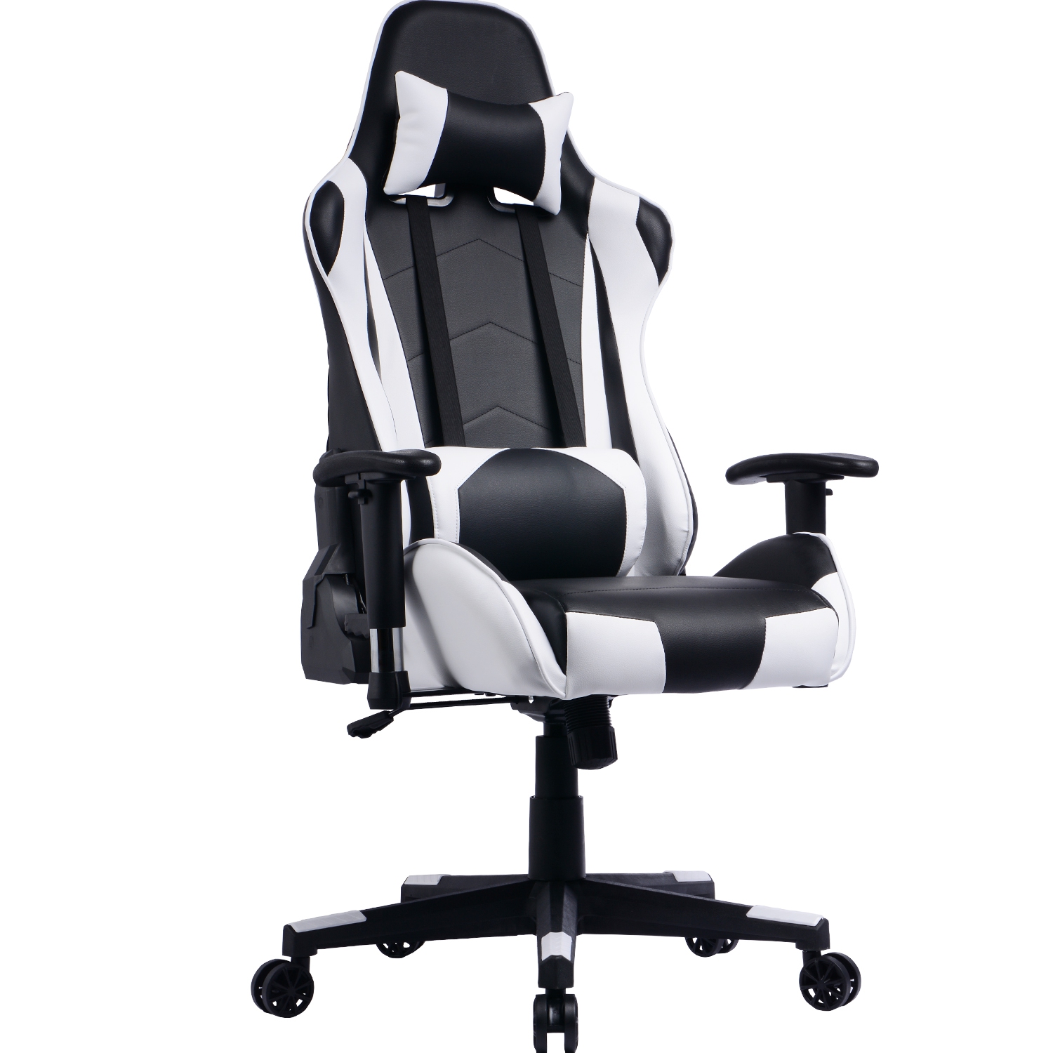GamingChair Ergonomic PU Leather Racing Gaming Chair with Reclining Backrest & Adjustable Armrests (White)