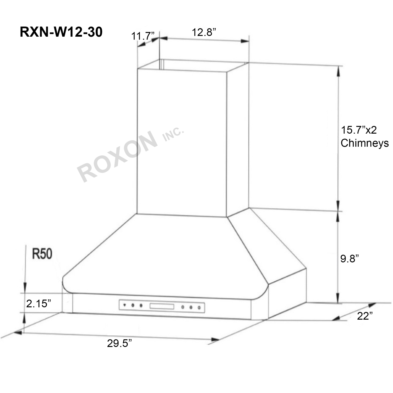 Hotte de cuisinière de 30 po en acier inoxydable de 900 pi3/min RXN-W12-30 de ROXON