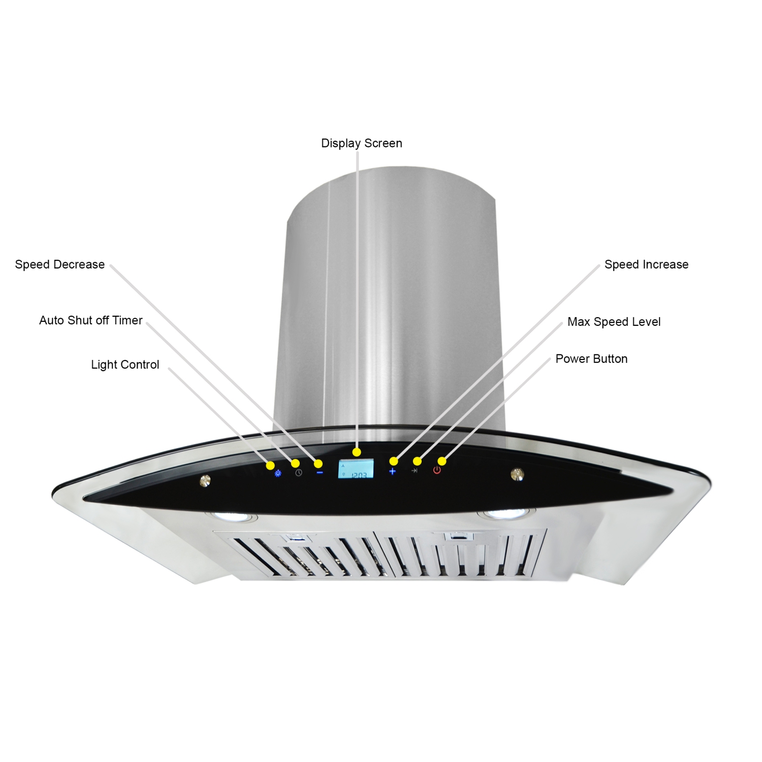 ROXON 900 CFM 30 Inches Range Hood Stainless Steel Wall Mounted Kitchen Exhaust Fan Style RXN-W16-30