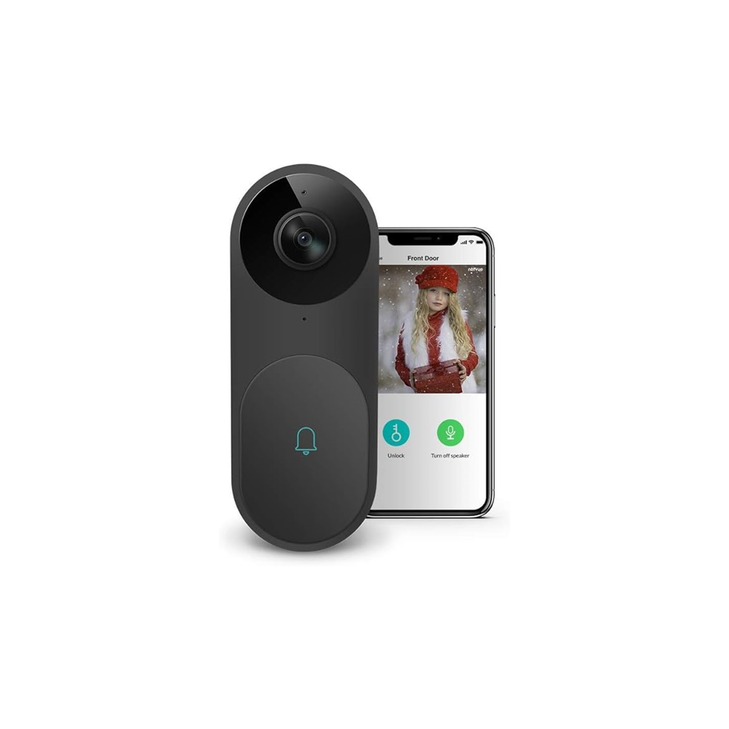 Netvue Belle A.I. Video Doorbell - Black, Facial Recognition, Dynamic Responses, HD & Wide-Angel View