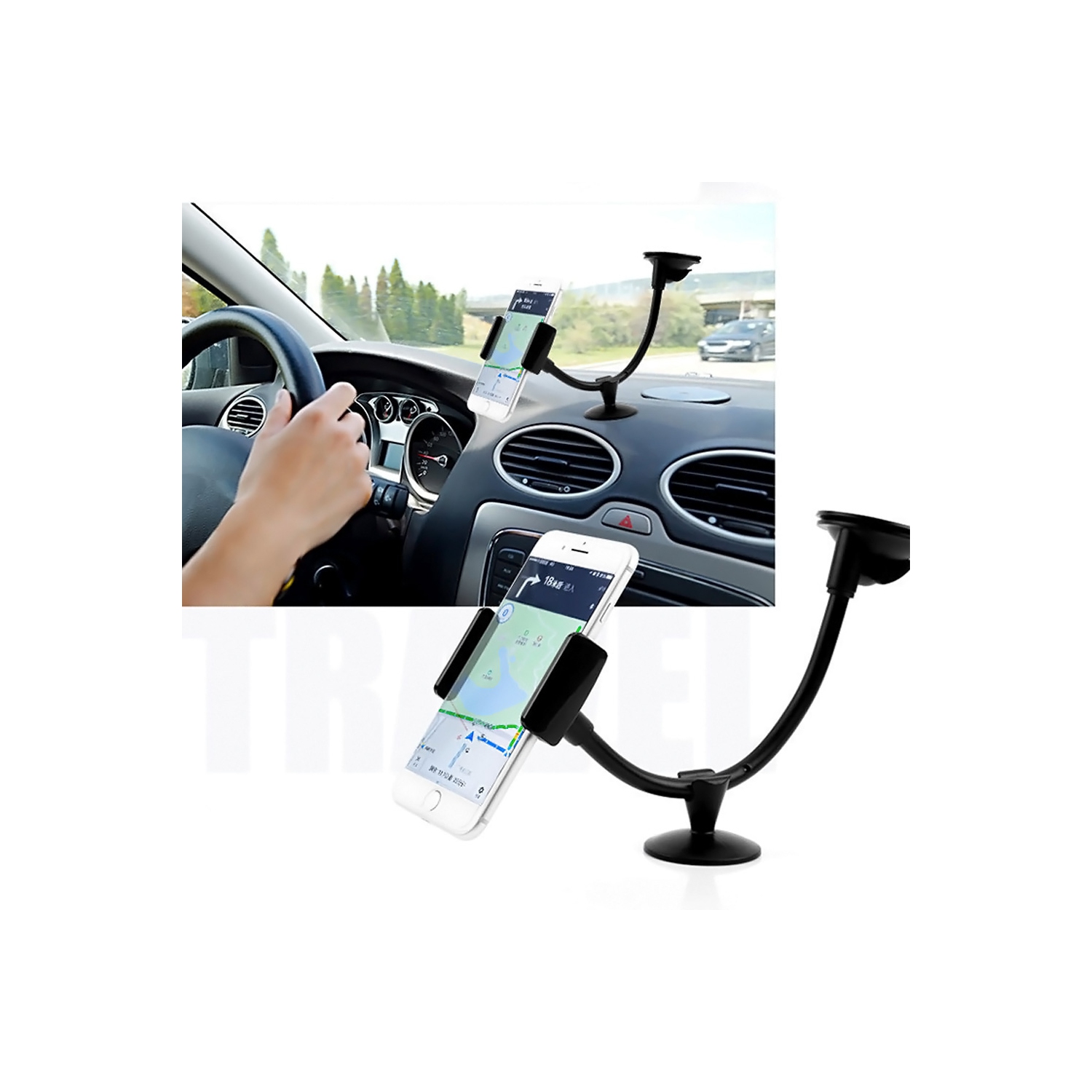 Support à bras très long pour téléphone au pare-brise Suckion Cup d’axGear pour voiture