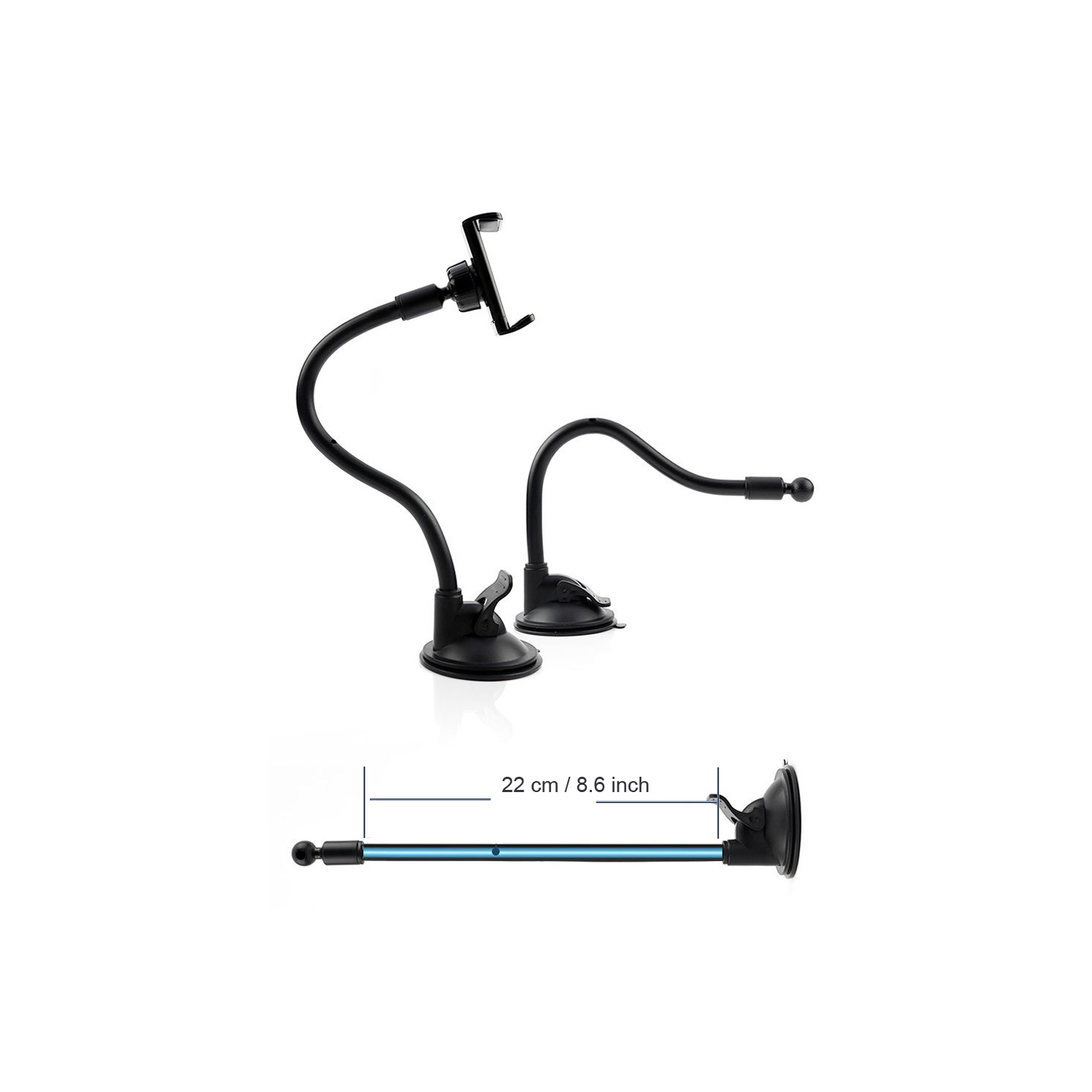 Support à bras très long pour téléphone au pare-brise Suckion Cup d’axGear pour voiture