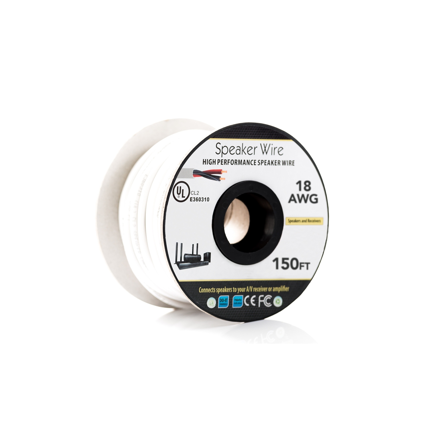 Speaker Wire OFC 100 ft.18AWG 2 Conductor - CL2 Fire Rated - White