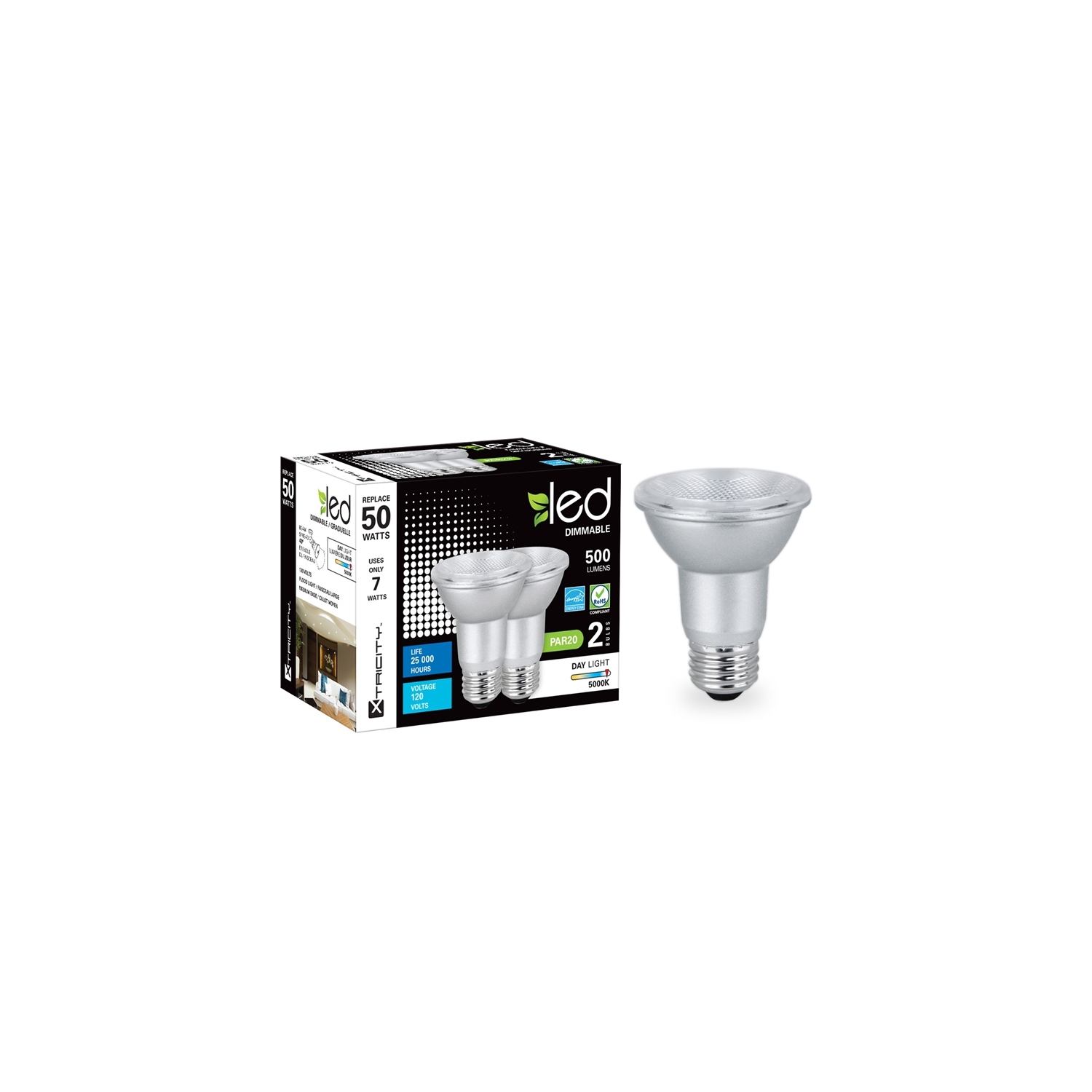 Xtricity ampoules DEL PAR20/7W/120V/E26/500L/ES/5000k dim 2 un.