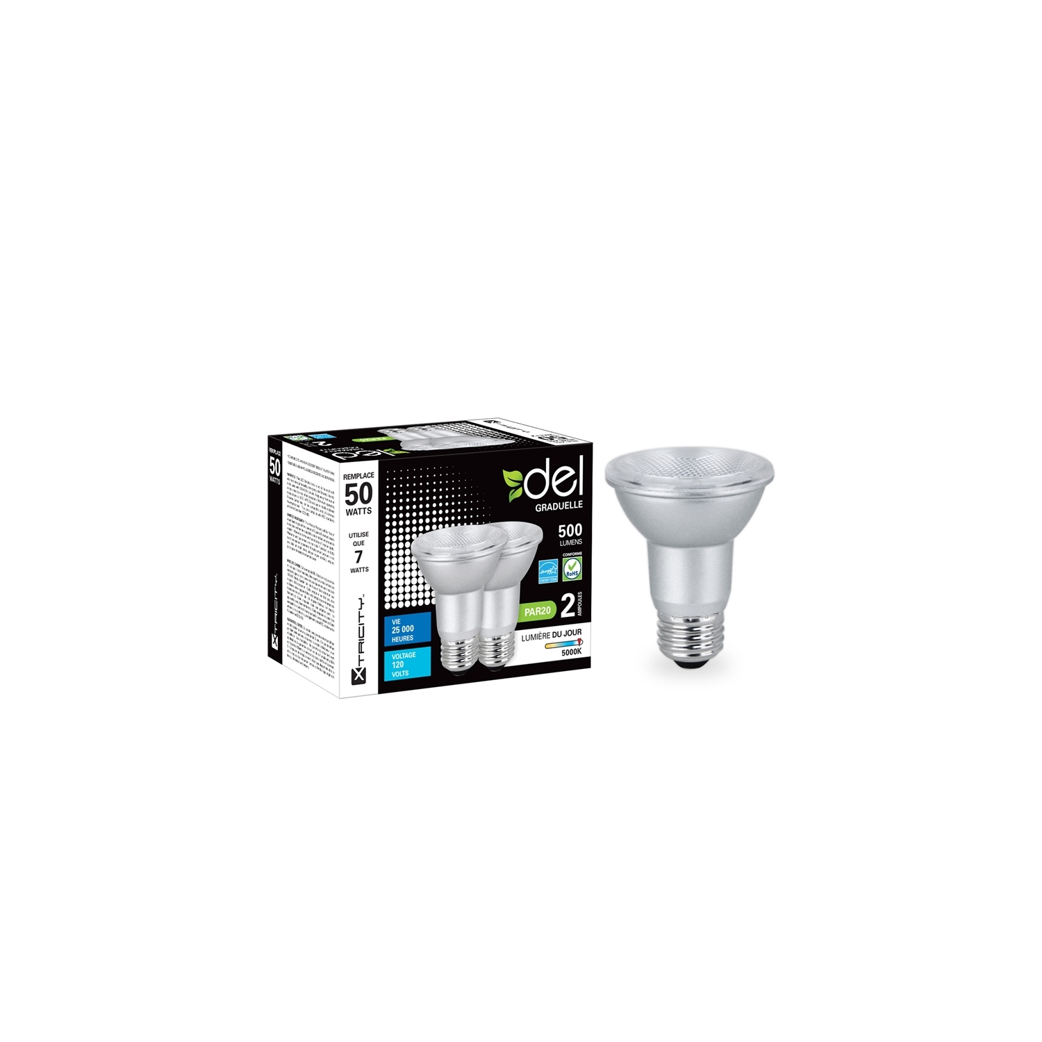 Xtricity ampoules DEL PAR20/7W/120V/E26/500L/ES/5000k dim 2 un.